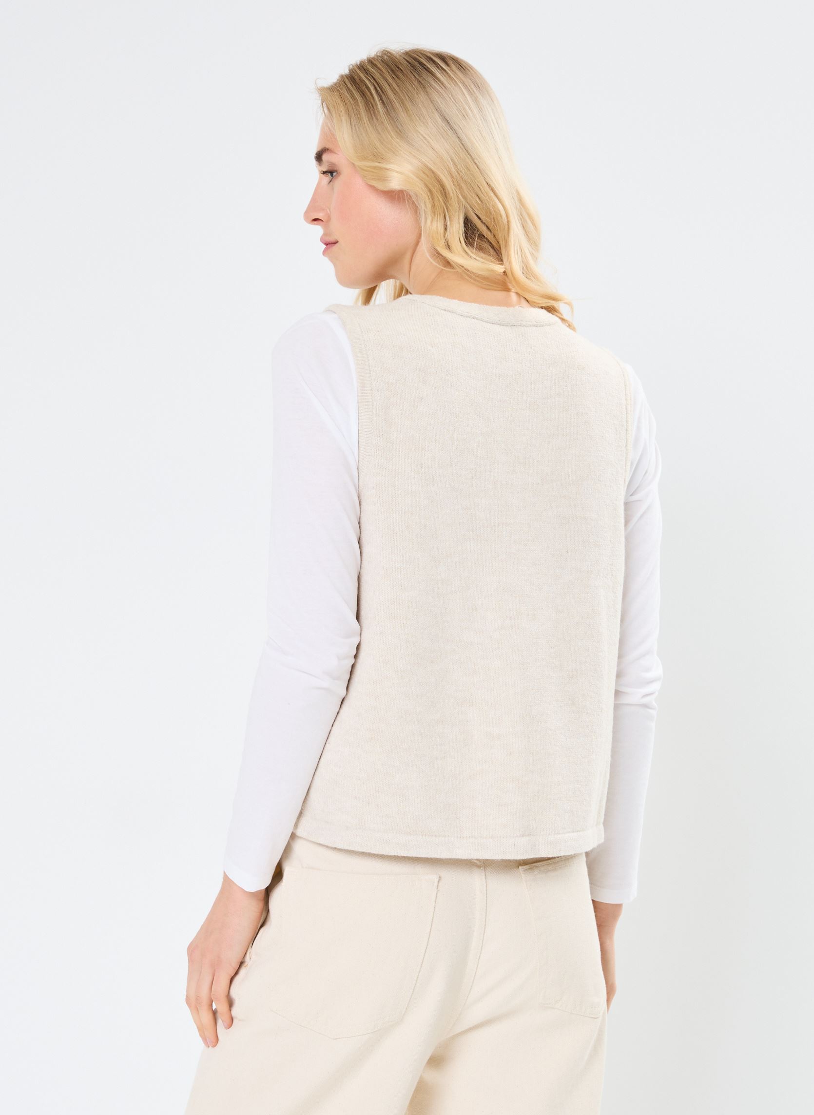 Gilets VILYLA S/L V-NECK KNIT BUTTON TOP/LS femme beige Vila Gilets VILYLA S/L V-NECK KNIT BUTTON TOP/LS femme beige BIRCH
