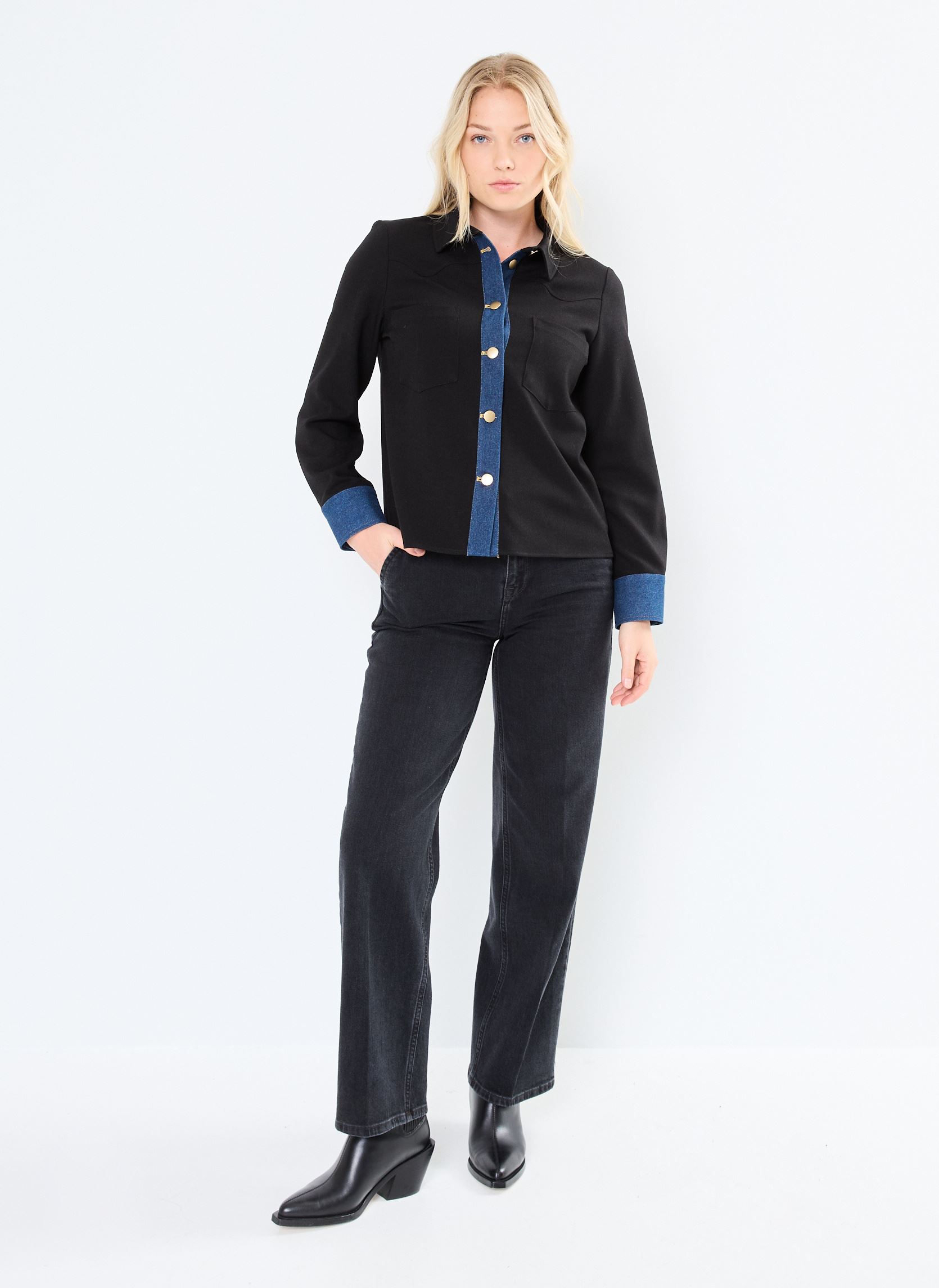 Langarm-Hemden VIROSALITA L/S DENIM DETAIL SHIRT/C30 damen schwarz Vila Langarm-Hemden VIROSALITA L/S DENIM DETAIL SHIRT/C30 damen schwarz BLACK BEAUTY