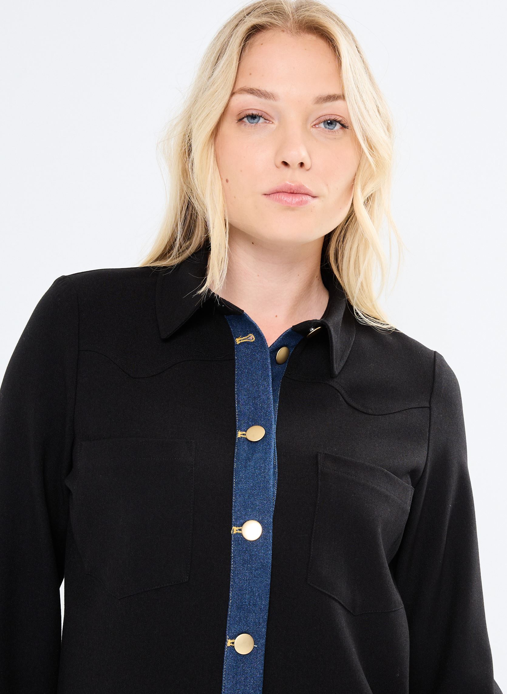 Langarm-Hemden VIROSALITA L/S DENIM DETAIL SHIRT/C30 damen schwarz Vila Langarm-Hemden VIROSALITA L/S DENIM DETAIL SHIRT/C30 damen schwarz BLACK BEAUTY
