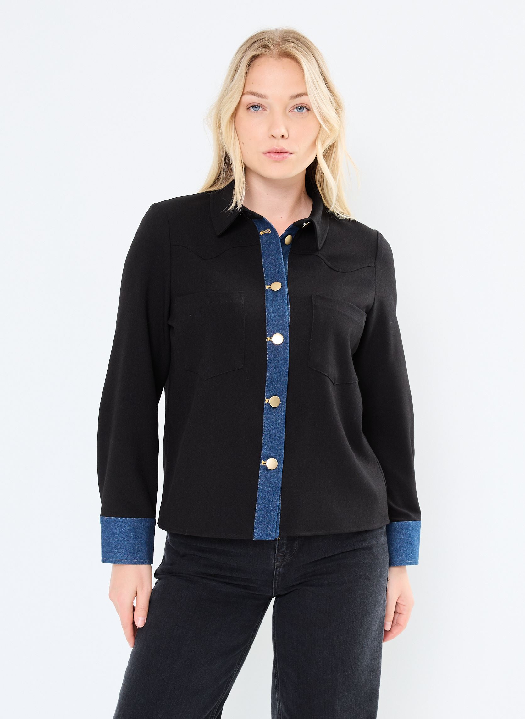 Langarm-Hemden VIROSALITA L/S DENIM DETAIL SHIRT/C30 damen schwarz Vila Langarm-Hemden VIROSALITA L/S DENIM DETAIL SHIRT/C30 damen schwarz BLACK BEAUTY