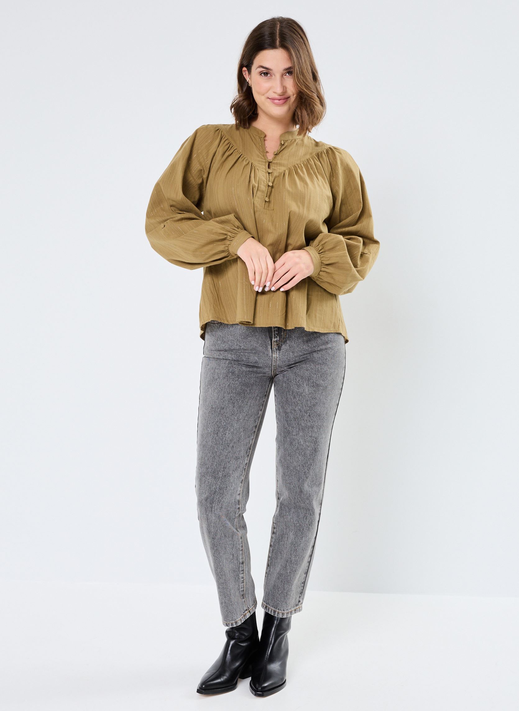 Langarm-Blusen VISUSANNA L/S TOP damen grün Vila Langarm-Blusen VISUSANNA L/S TOP damen grün Gothic olive