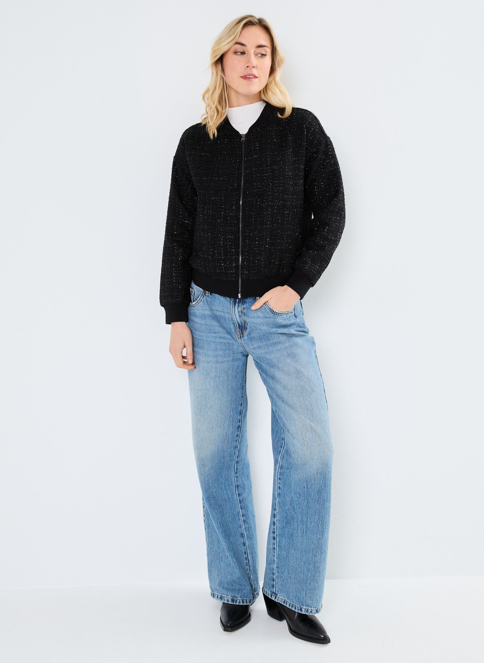 Vestes VIKIPPI LS TWEED BOMBER JACKET/C30 femme noir Vila Vestes VIKIPPI LS TWEED BOMBER JACKET/C30 femme noir Black Beauty