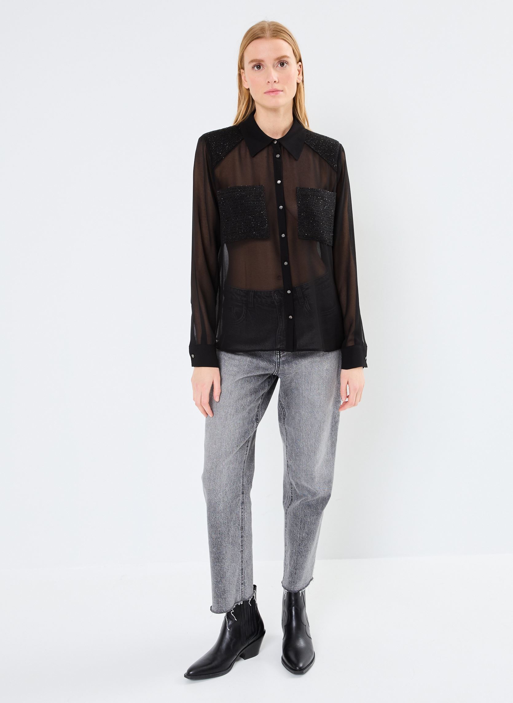 Langarm-Hemden VILARISA LS SHIRT/ROU damen schwarz Vila Langarm-Hemden VILARISA LS SHIRT/ROU damen schwarz METEORITE