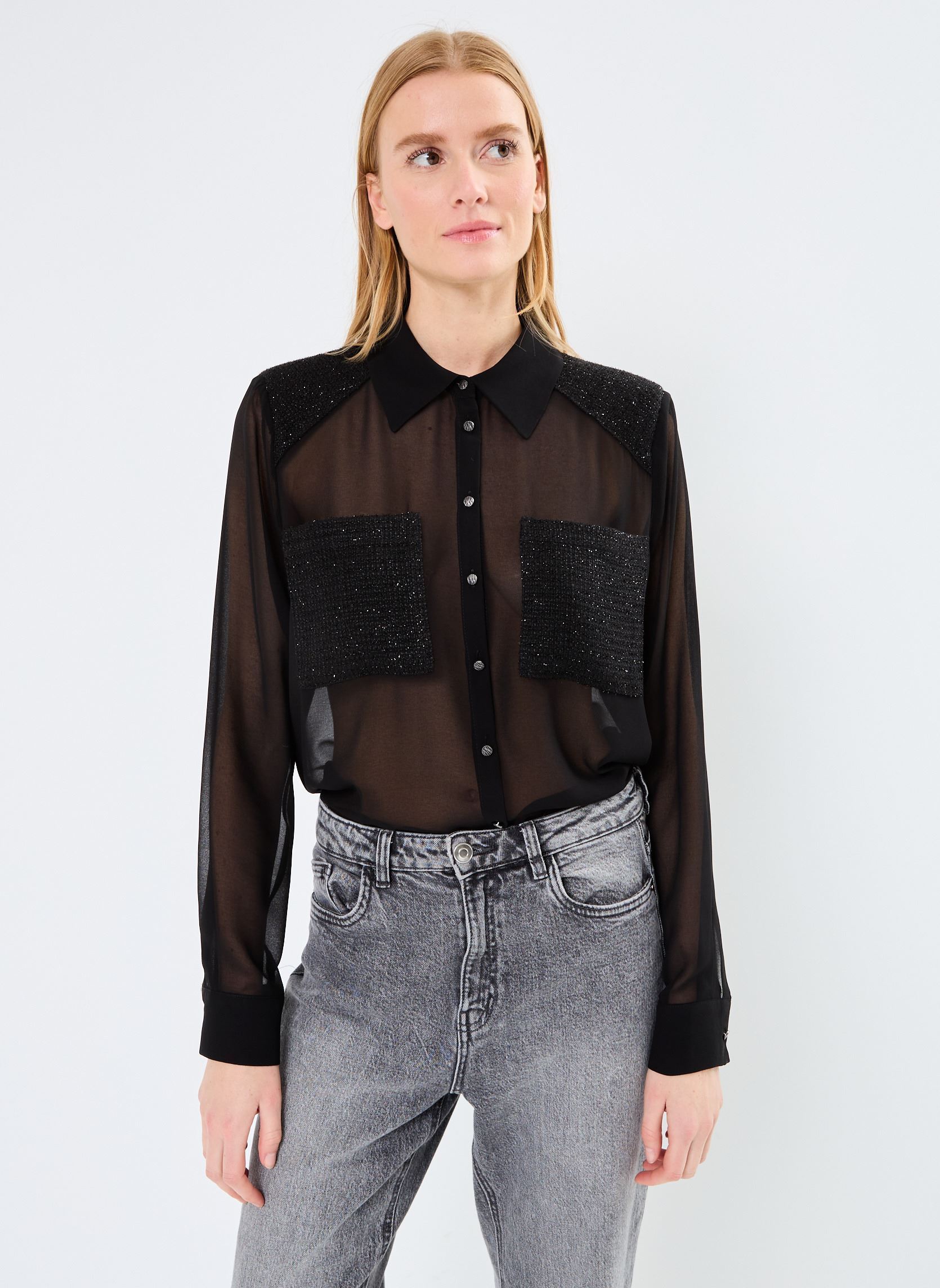Langarm-Hemden VILARISA LS SHIRT/ROU damen schwarz Vila Langarm-Hemden VILARISA LS SHIRT/ROU damen schwarz METEORITE