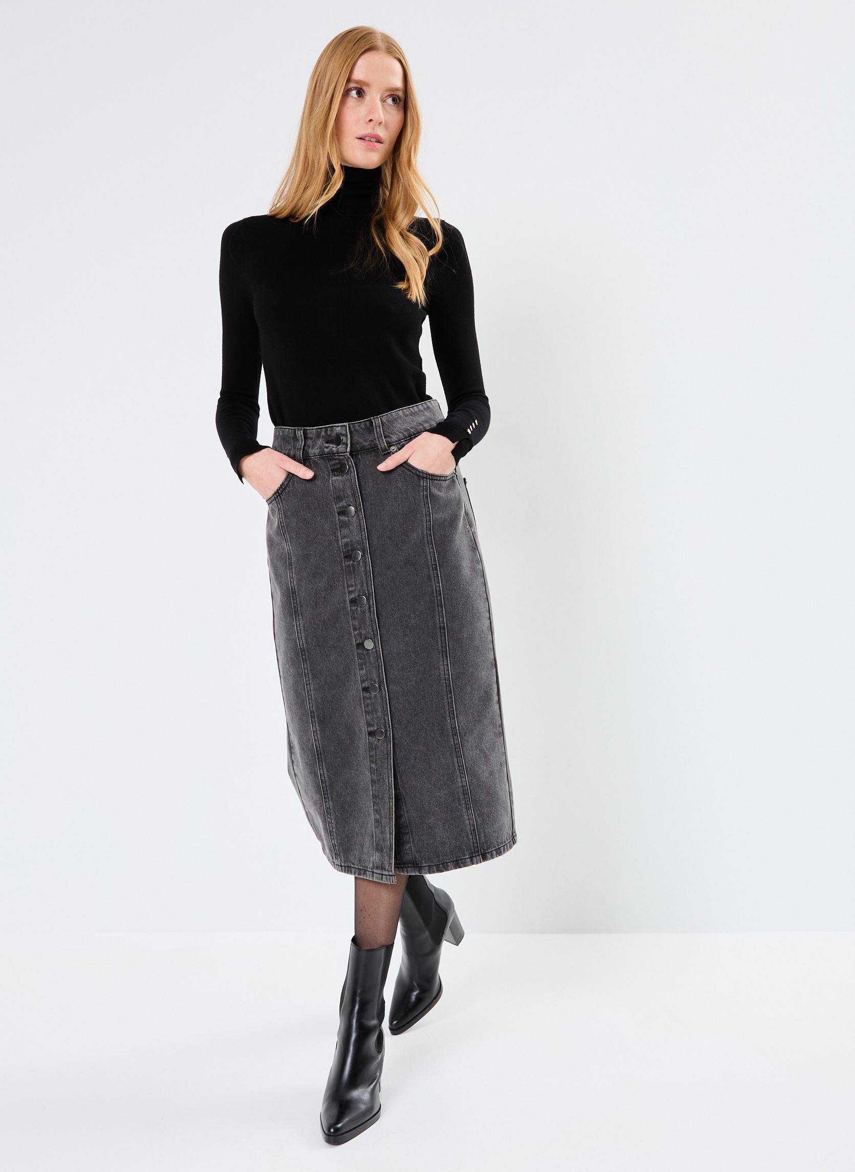 Jupes mi-longues VIMORA HW MIDI DENIM SKIRT/ROU femme noir Vila Jupes mi-longues VIMORA HW MIDI DENIM SKIRT/ROU femme noir Meteorite