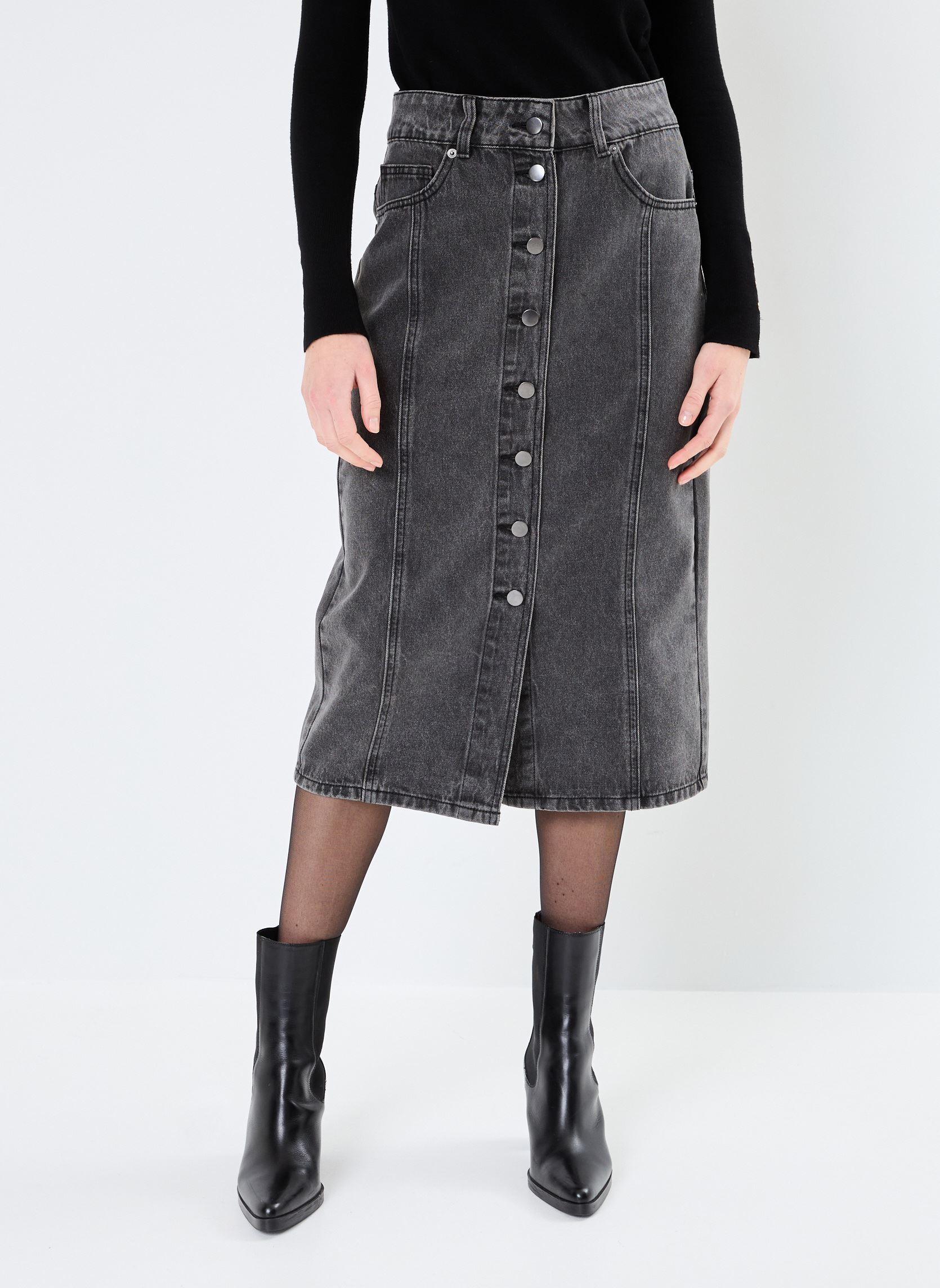 Jupes mi-longues VIMORA HW MIDI DENIM SKIRT/ROU femme noir Vila Jupes mi-longues VIMORA HW MIDI DENIM SKIRT/ROU femme noir Meteorite