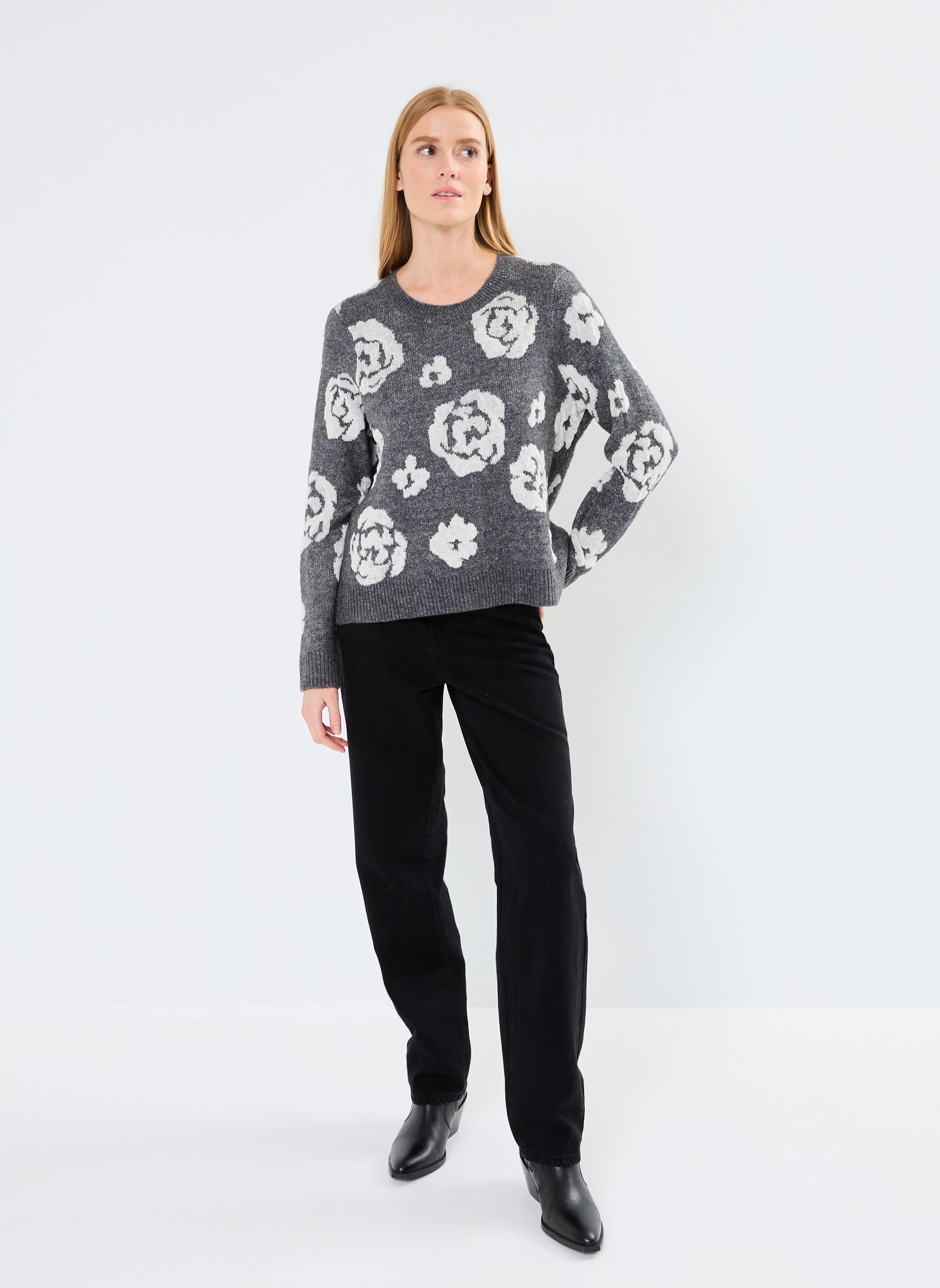 Pulls VISIYA O-NECK L/S JAQUARD KNIT TOP femme gris Vila Pulls VISIYA O-NECK L/S JAQUARD KNIT TOP femme gris Medium Grey Melange