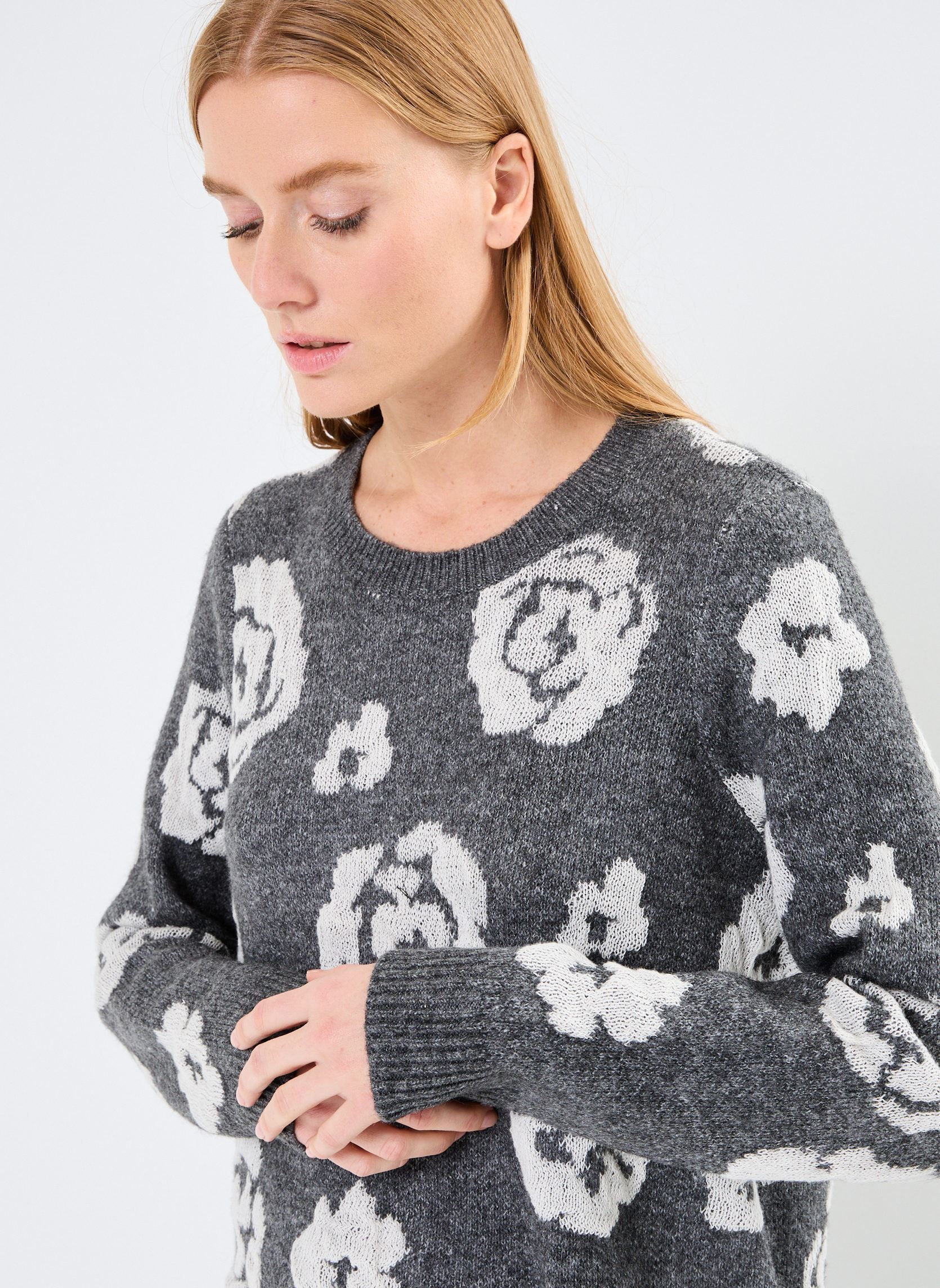 Pulls VISIYA O-NECK L/S JAQUARD KNIT TOP femme gris Vila Pulls VISIYA O-NECK L/S JAQUARD KNIT TOP femme gris Medium Grey Melange