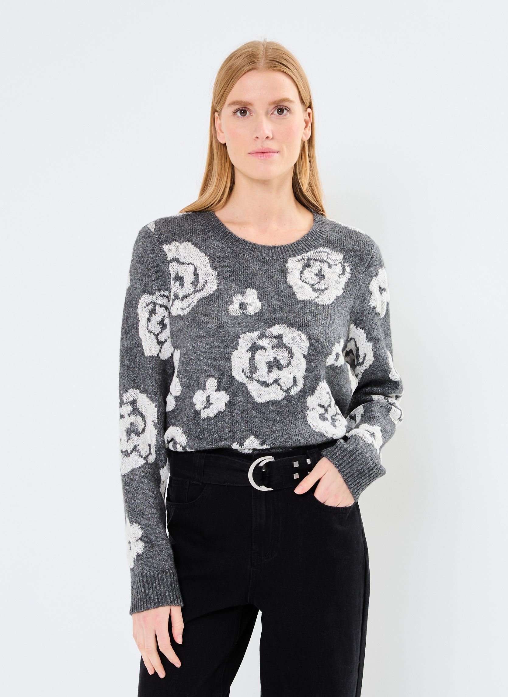 Pulls VISIYA O-NECK L/S JAQUARD KNIT TOP femme gris Vila Pulls VISIYA O-NECK L/S JAQUARD KNIT TOP femme gris Medium Grey Melange