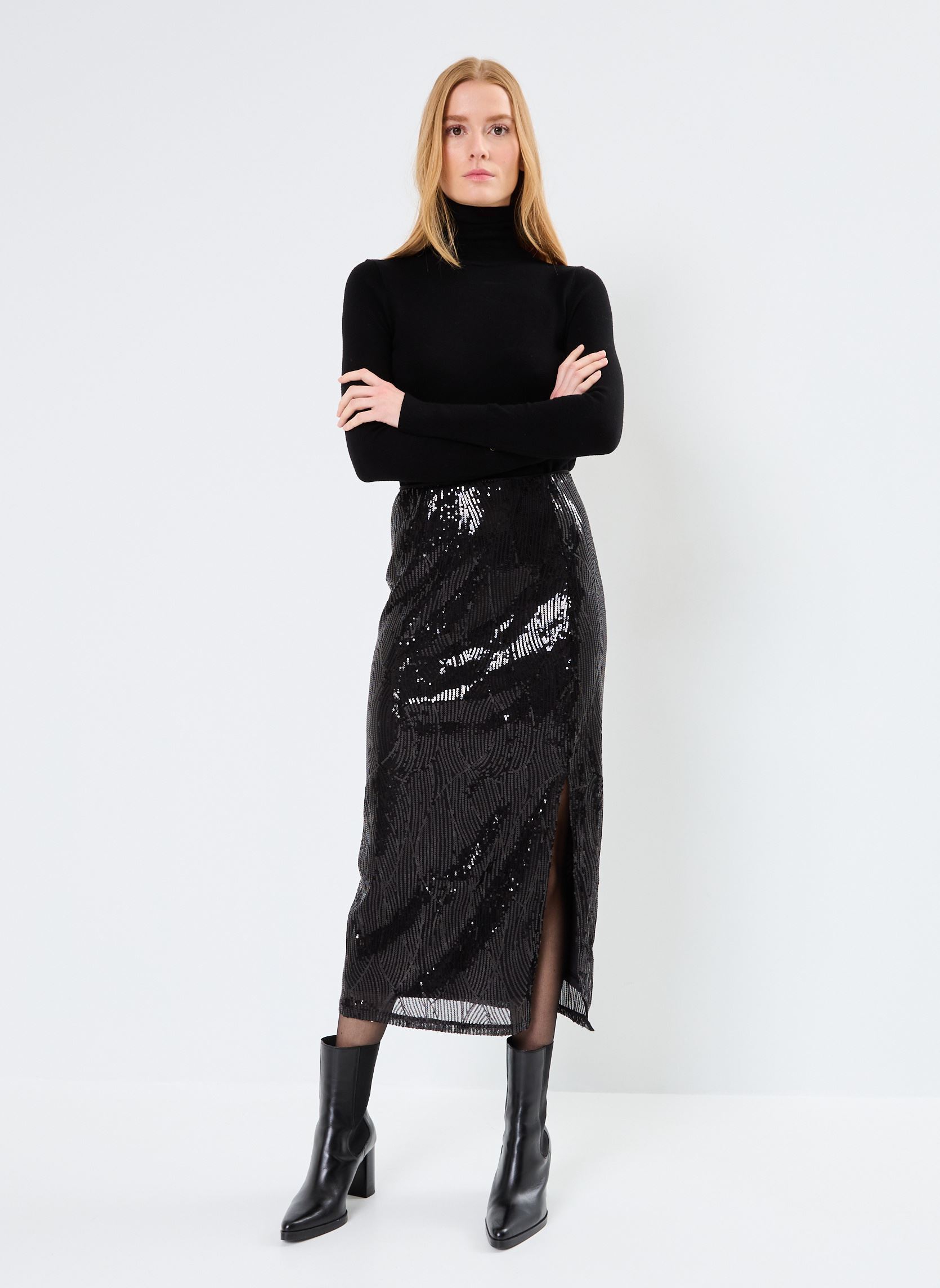 Jupes mi-longues VIZIKKI MIDI SEQUIN SKIRT/DC femme noir Vila Jupes mi-longues VIZIKKI MIDI SEQUIN SKIRT/DC femme noir Black Beauty