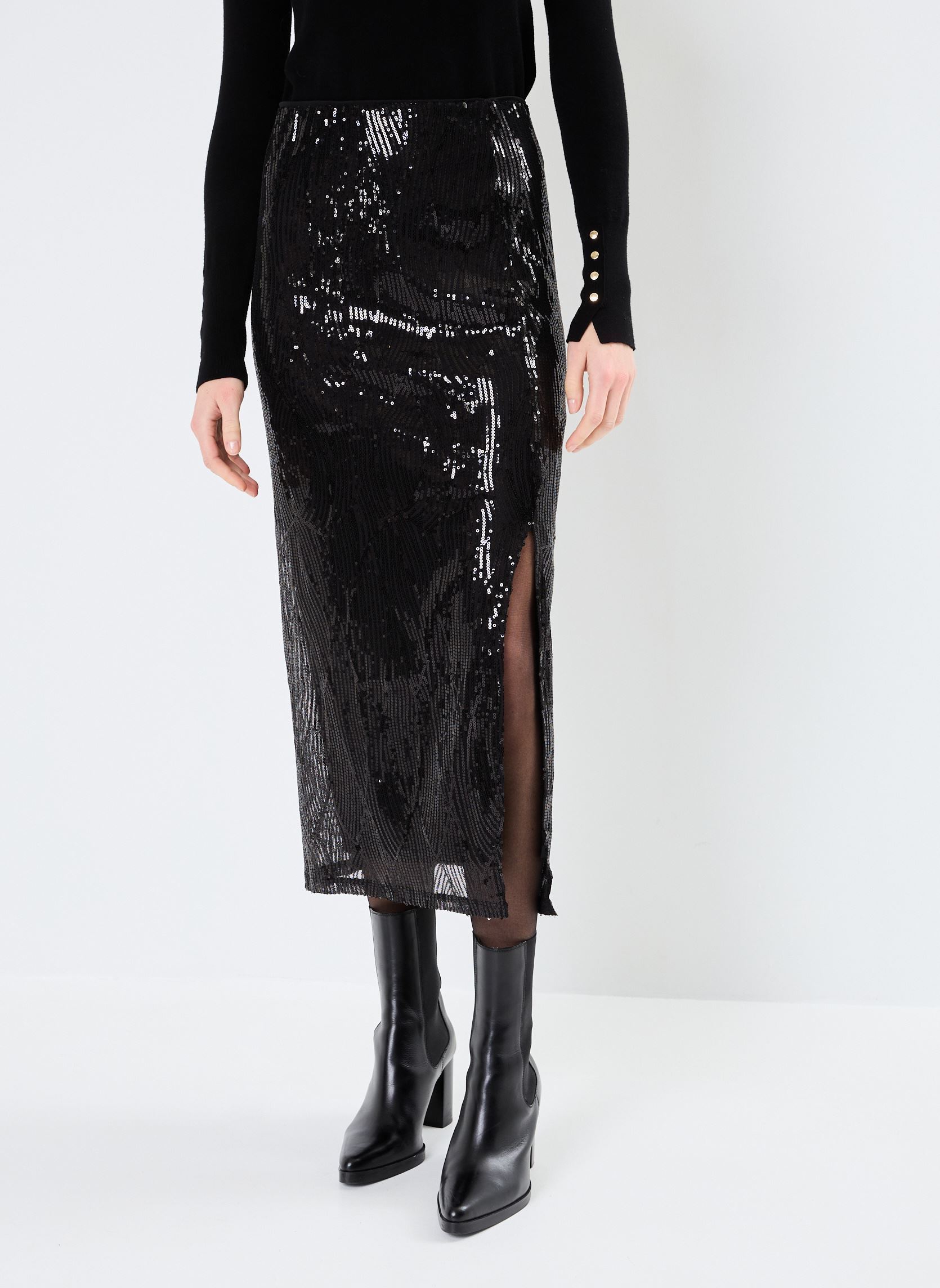 Jupes mi-longues VIZIKKI MIDI SEQUIN SKIRT/DC femme noir Vila Jupes mi-longues VIZIKKI MIDI SEQUIN SKIRT/DC femme noir Black Beauty