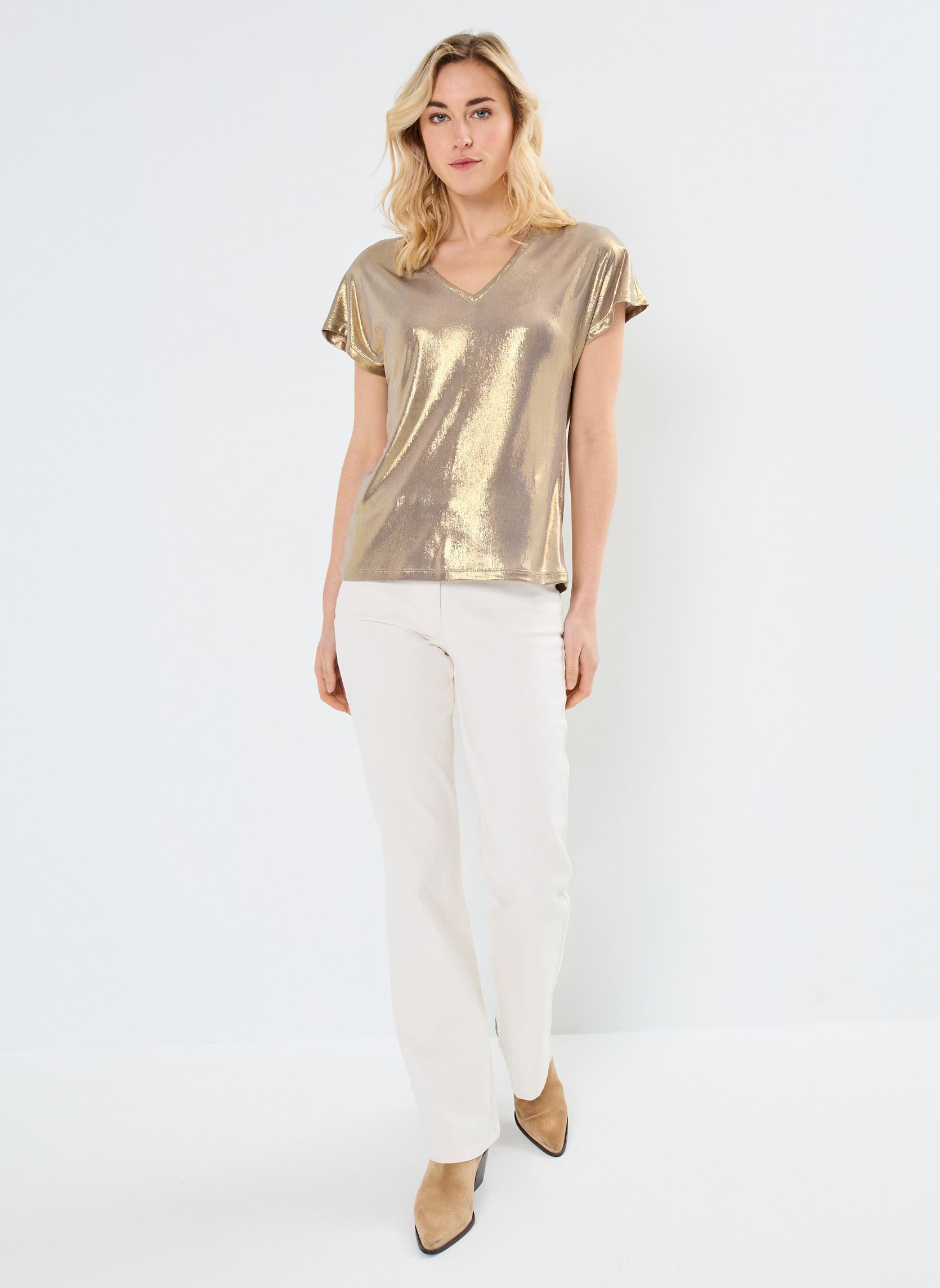 Tee-shirts manches courtes VIGALAN S/S T-SHIRT femme argent Vila Tee-shirts manches courtes VIGALAN S/S T-SHIRT femme argent Gold Colour