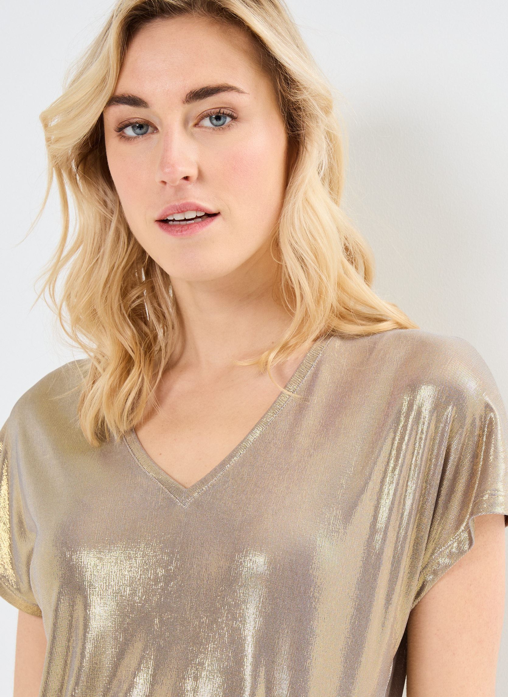 Tee-shirts manches courtes VIGALAN S/S T-SHIRT femme argent Vila Tee-shirts manches courtes VIGALAN S/S T-SHIRT femme argent Gold Colour