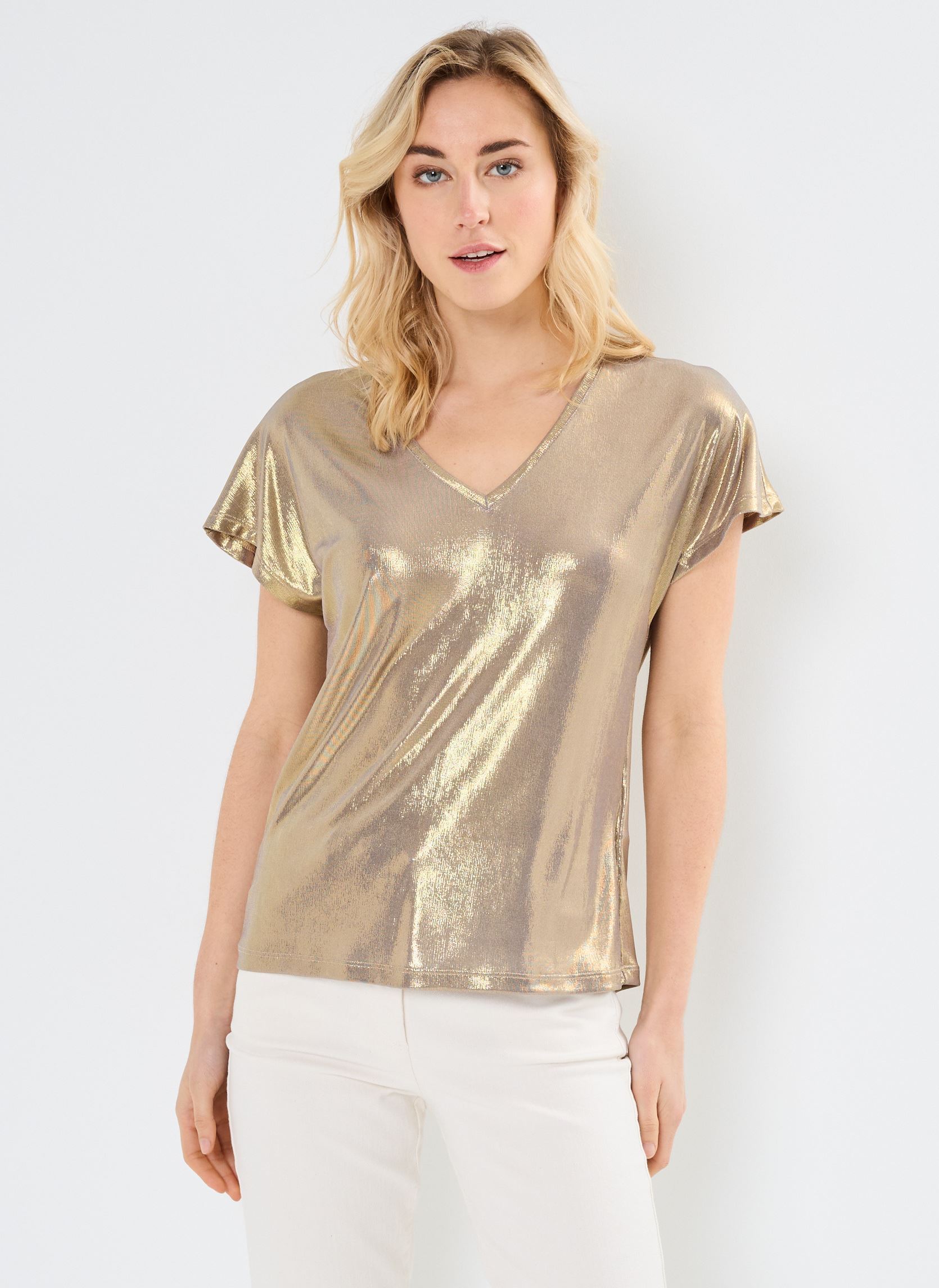 Tee-shirts manches courtes VIGALAN S/S T-SHIRT femme argent Vila Tee-shirts manches courtes VIGALAN S/S T-SHIRT femme argent Gold Colour