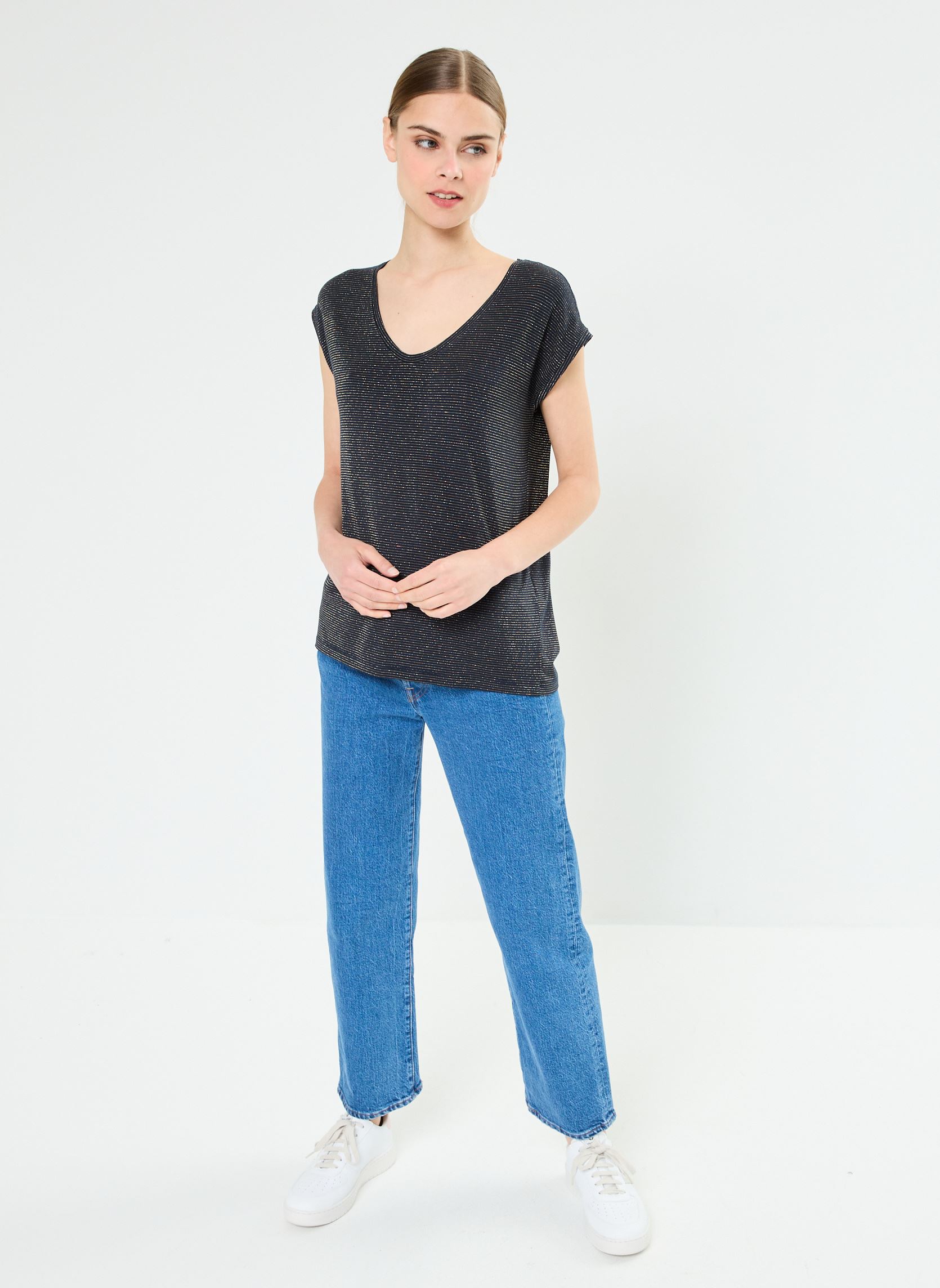 Kurzarm-T-Shirts Pcbillo Tee Lurex Stripes Noos Bc damen blau Pieces Kurzarm-T-Shirts Pcbillo Tee Lurex Stripes Noos Bc damen blau Sky captain