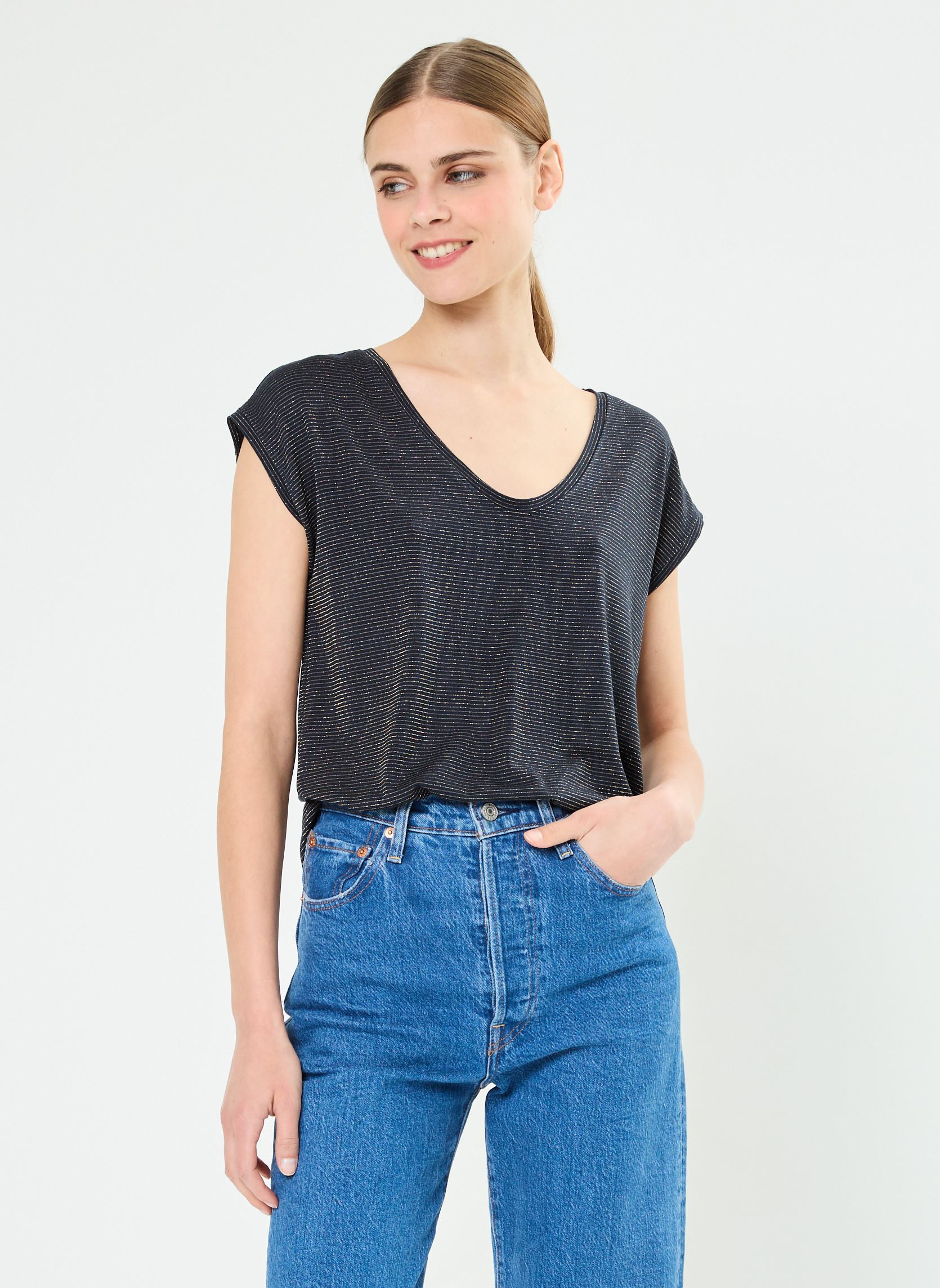 Kurzarm-T-Shirts Pcbillo Tee Lurex Stripes Noos Bc damen blau Pieces Kurzarm-T-Shirts Pcbillo Tee Lurex Stripes Noos Bc damen blau Sky captain