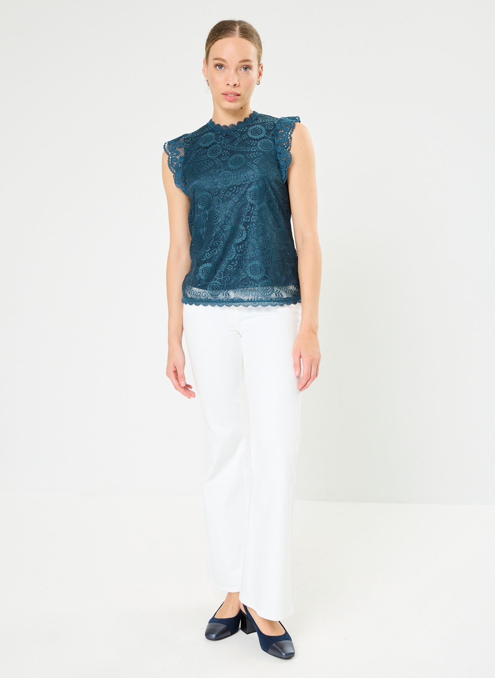 Tops Pcolline Sl Lace Top Noos femme vert Pieces Tops Pcolline Sl Lace Top Noos femme vert Reflecting Pond
