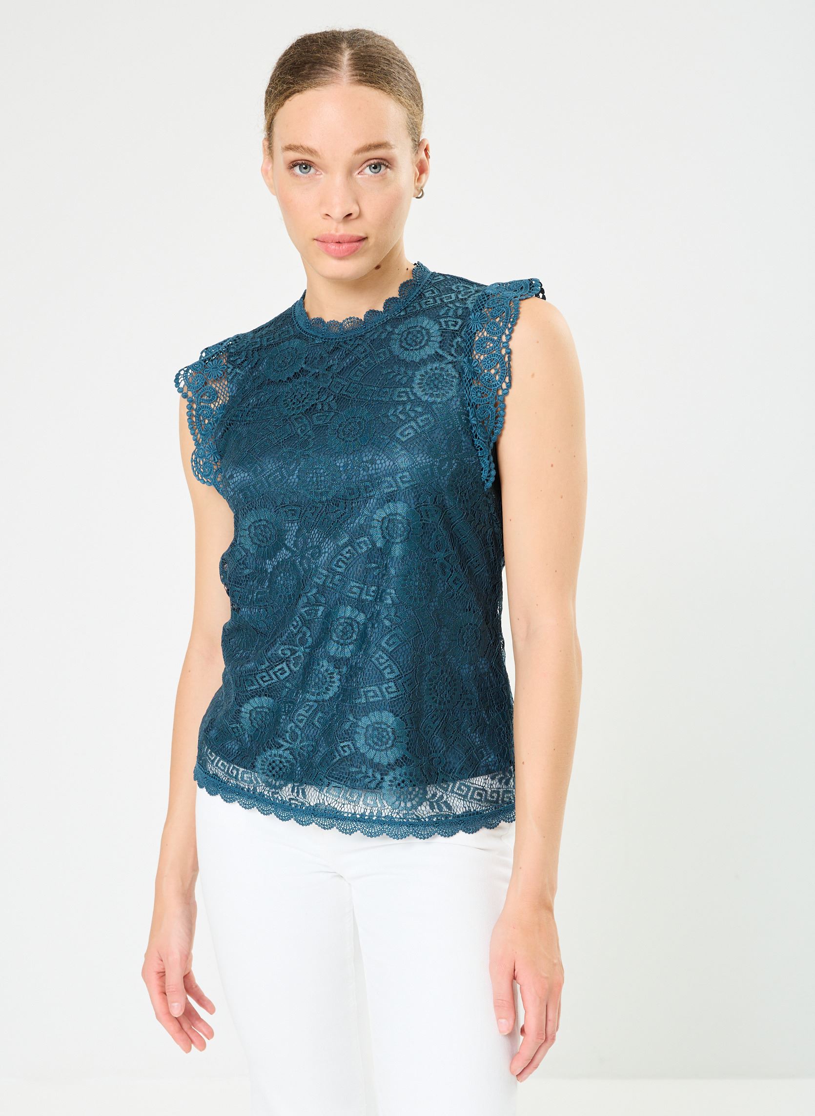 Tops Pcolline Sl Lace Top Noos femme vert Pieces Tops Pcolline Sl Lace Top Noos femme vert Reflecting Pond