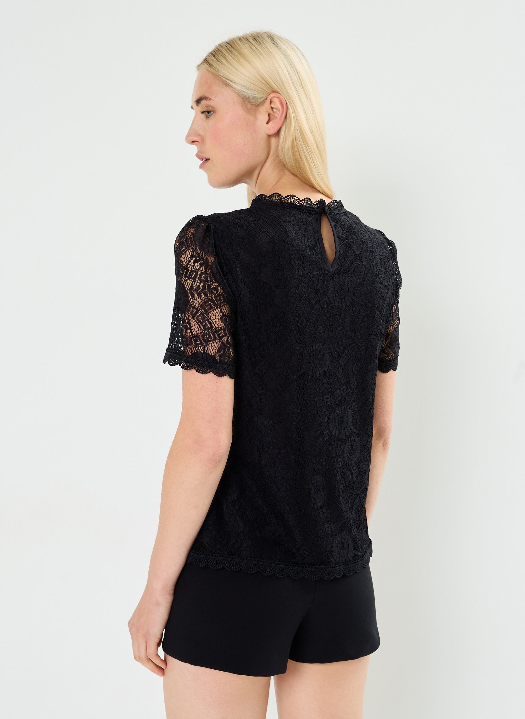 Kurzarm-T-Shirts Pcolline Ss Lace Top Noos damen schwarz Pieces Kurzarm-T-Shirts Pcolline Ss Lace Top Noos damen schwarz Black