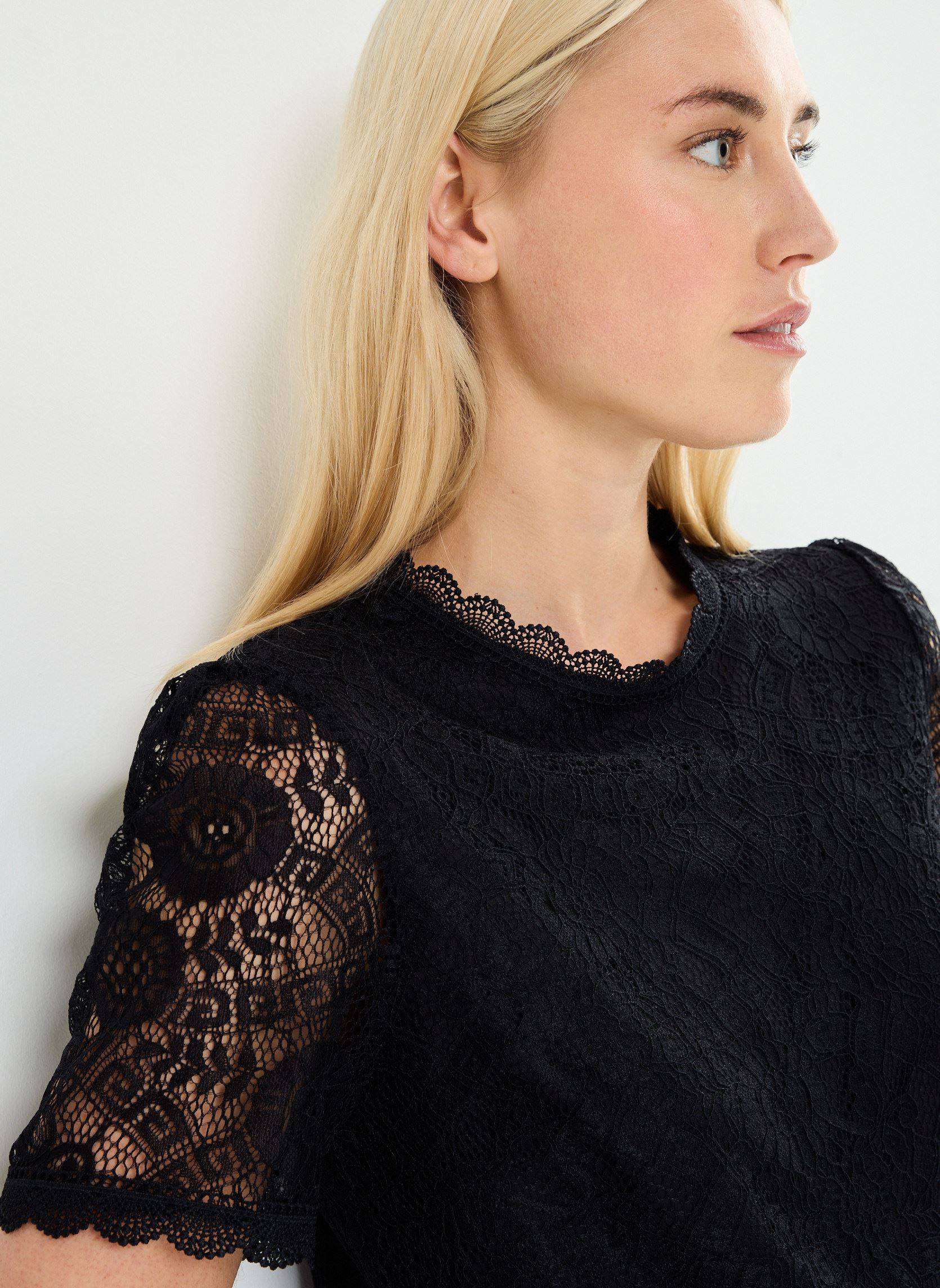 Kurzarm-T-Shirts Pcolline Ss Lace Top Noos damen schwarz Pieces Kurzarm-T-Shirts Pcolline Ss Lace Top Noos damen schwarz Black