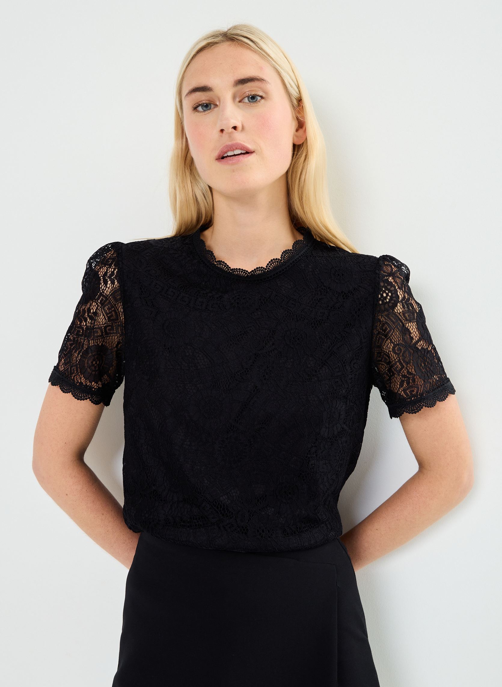 Kurzarm-T-Shirts Pcolline Ss Lace Top Noos damen schwarz Pieces Kurzarm-T-Shirts Pcolline Ss Lace Top Noos damen schwarz Black