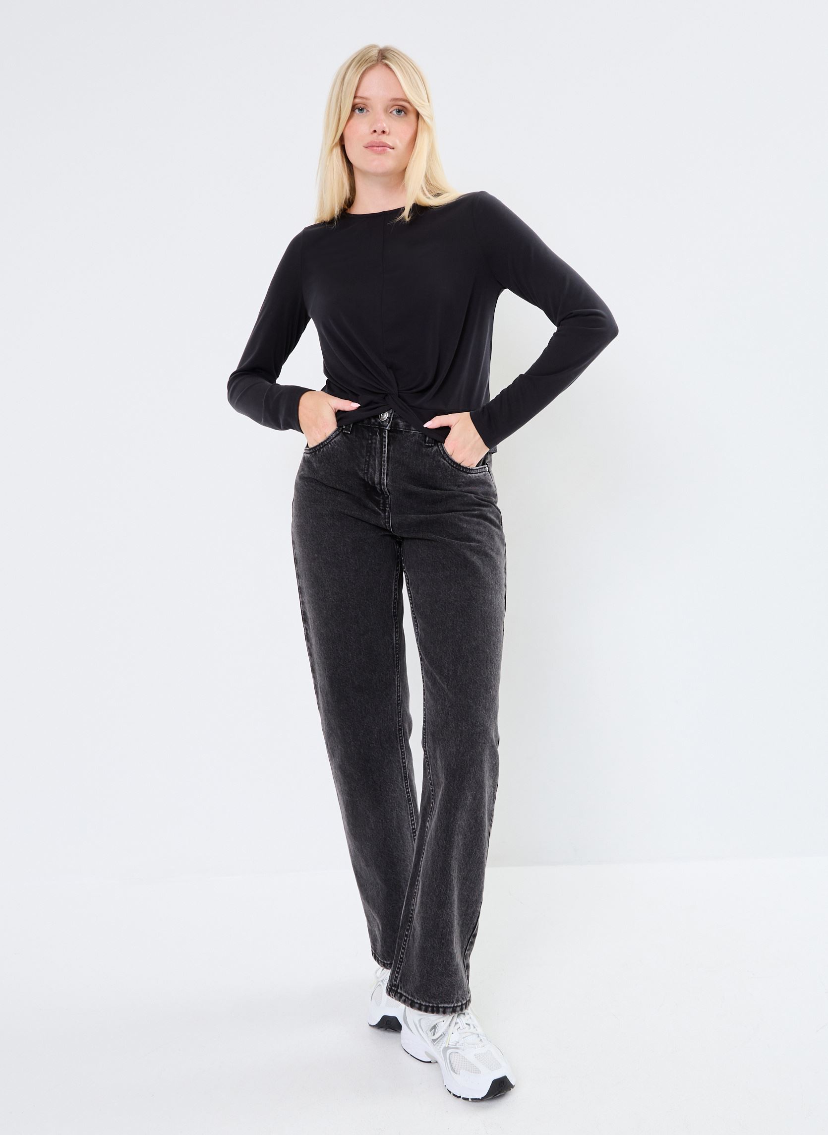 Tee-shirts manches longues Pcanora Ls Knot Top Bc femme noir Pieces Tee-shirts manches longues Pcanora Ls Knot Top Bc femme noir BLACK