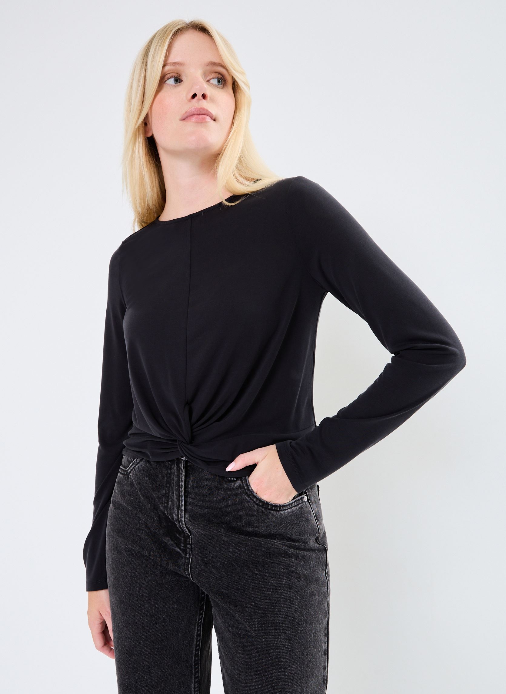 Tee-shirts manches longues Pcanora Ls Knot Top Bc femme noir Pieces Tee-shirts manches longues Pcanora Ls Knot Top Bc femme noir BLACK
