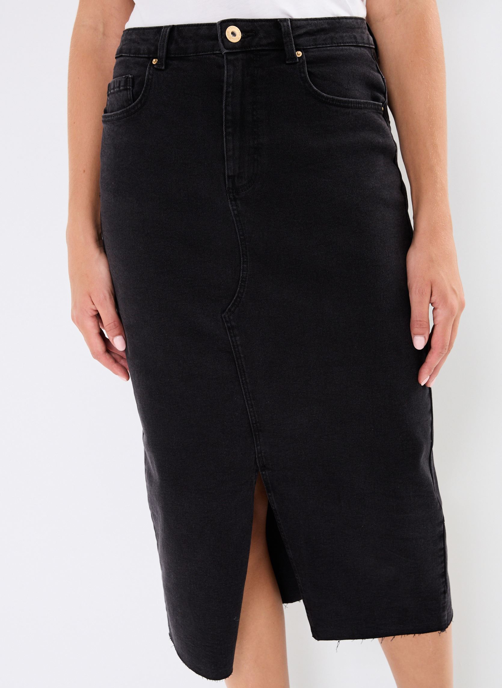 Jupes mi-longues Pcjessie Hw Denim Midi Skirt Noos Exp femme noir Pieces Jupes mi-longues Pcjessie Hw Denim Midi Skirt Noos Exp femme noir Black