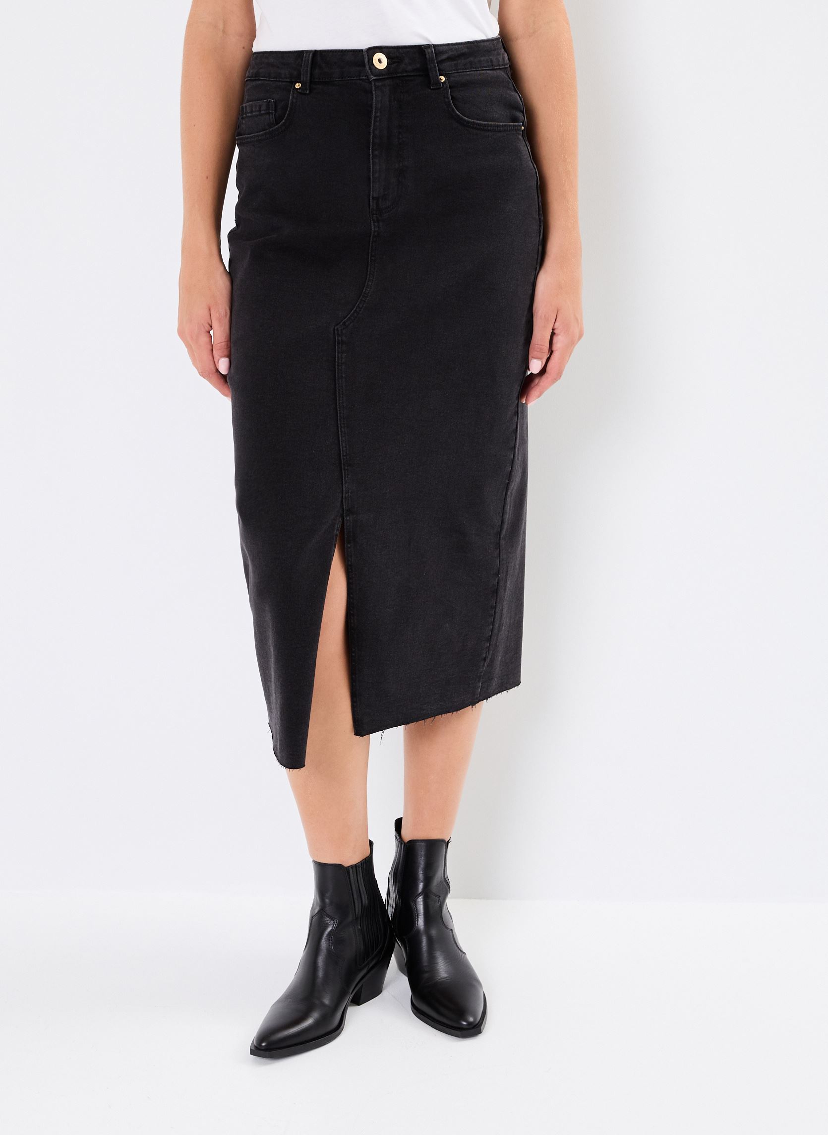 Jupes mi-longues Pcjessie Hw Denim Midi Skirt Noos Exp femme noir Pieces Jupes mi-longues Pcjessie Hw Denim Midi Skirt Noos Exp femme noir Black