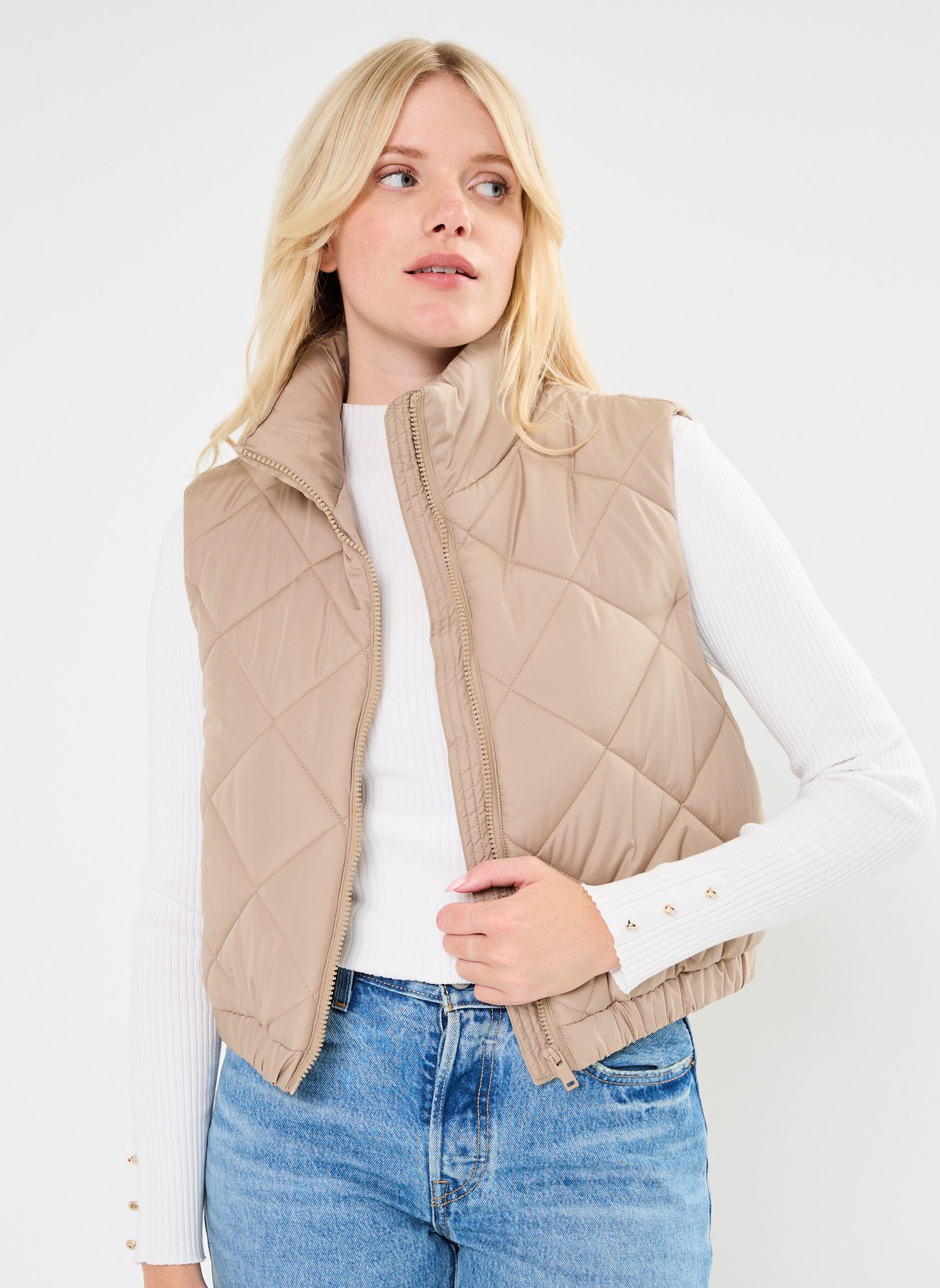 Vestes sans manches Pcnippa Quilted Short Vest Bc femme beige Pieces Vestes sans manches Pcnippa Quilted Short Vest Bc femme beige Silver Mink