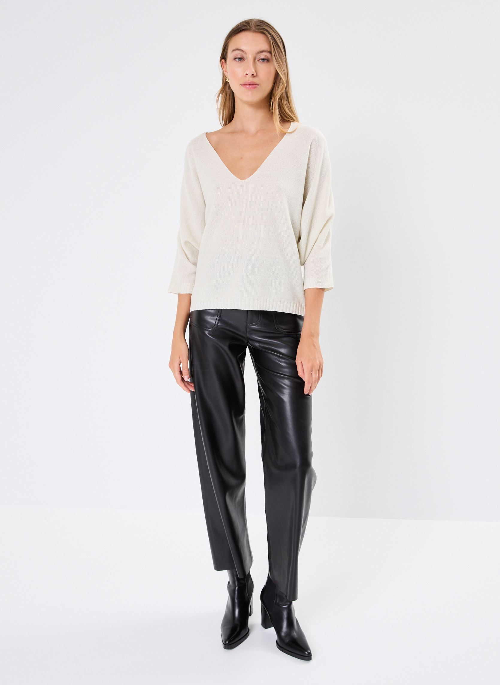 Pulls Pcnuria 3/4 Sleve Knit Top Fc femme blanc Pieces Pulls Pcnuria 3/4 Sleve Knit Top Fc femme blanc CLOUD DANCER