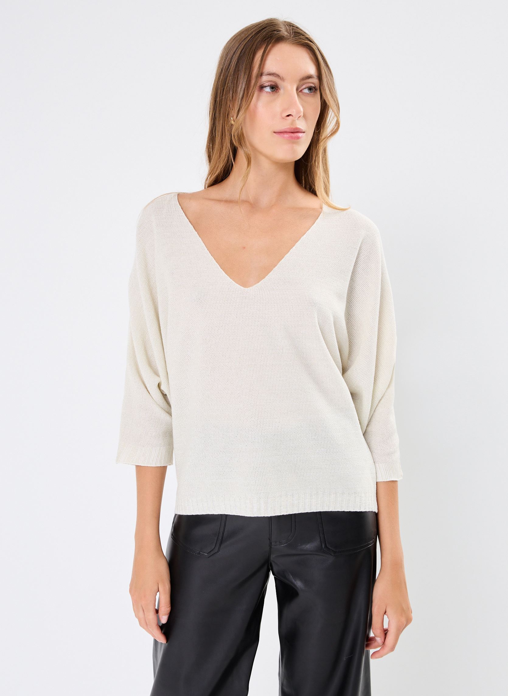 Pulls Pcnuria 3/4 Sleve Knit Top Fc femme blanc Pieces Pulls Pcnuria 3/4 Sleve Knit Top Fc femme blanc CLOUD DANCER