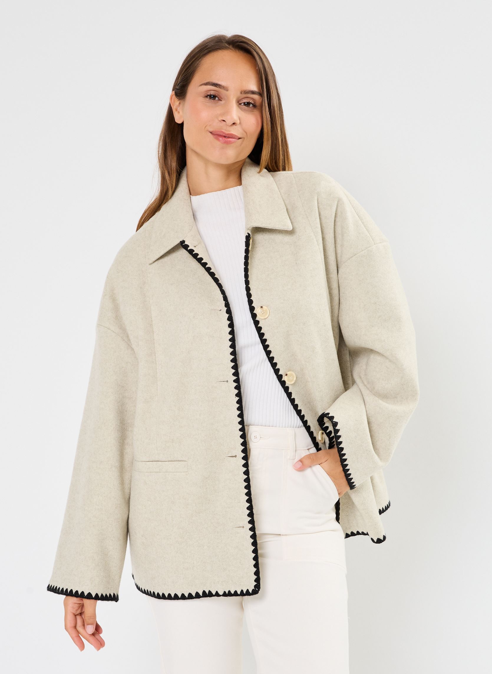 Jassen Pcalice Ls Jacket D2D dames beige Pieces Jassen Pcalice Ls Jacket D2D dames beige Silver Gray