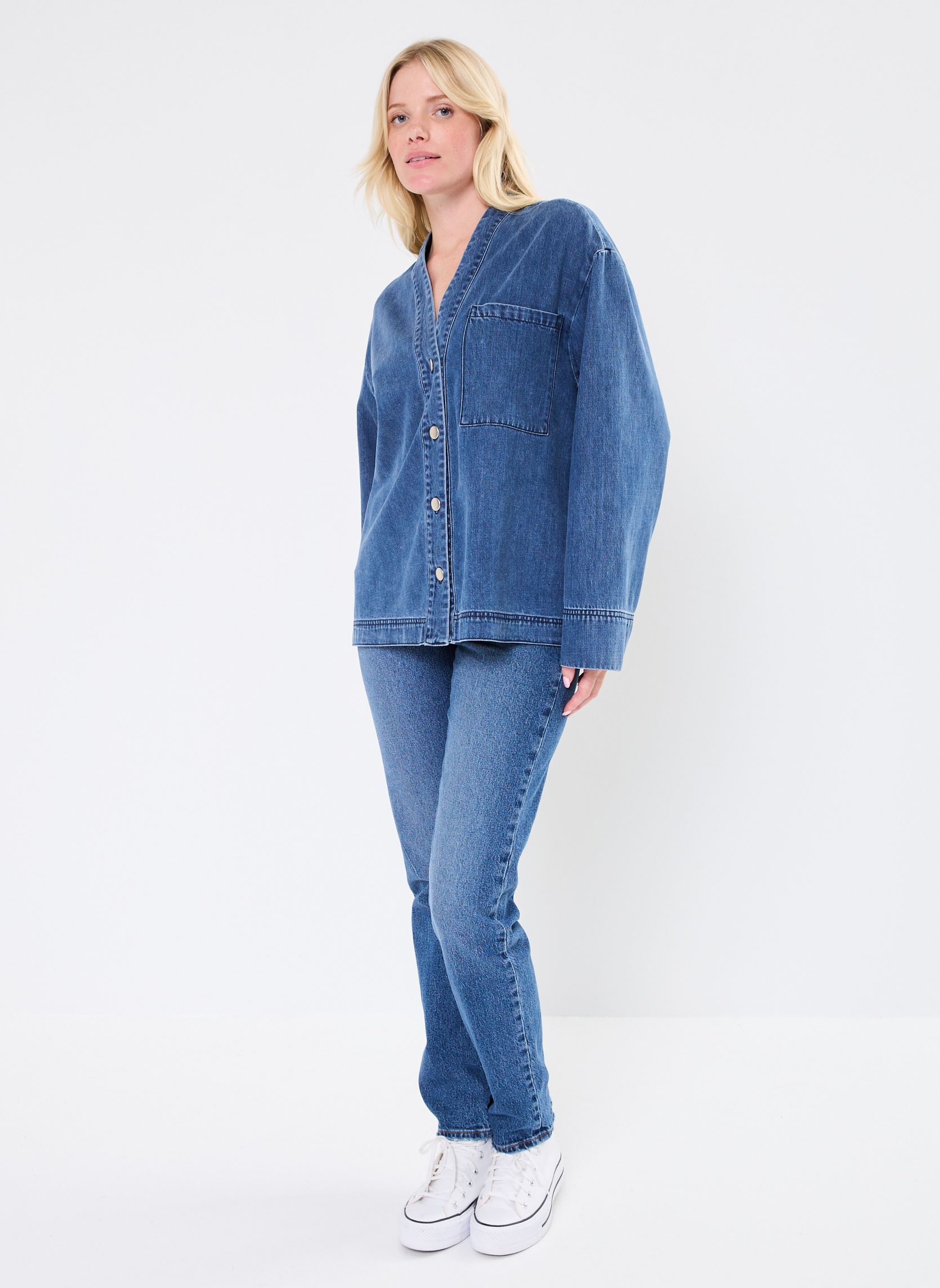 Langarm-Hemden Pcnira Ls Loose Shirt damen blau Pieces Langarm-Hemden Pcnira Ls Loose Shirt damen blau Medium Blue Denim