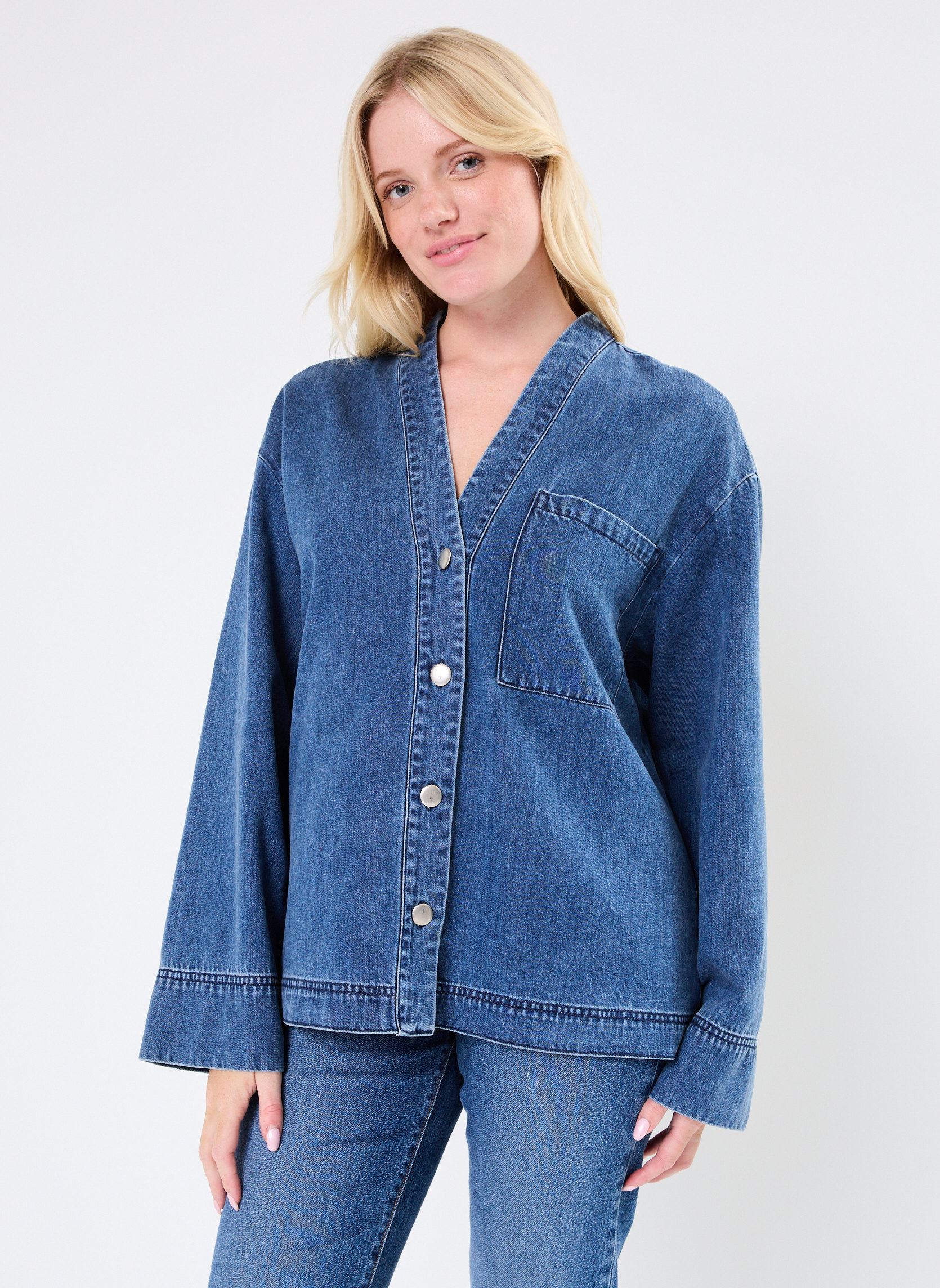 Langarm-Hemden Pcnira Ls Loose Shirt damen blau Pieces Langarm-Hemden Pcnira Ls Loose Shirt damen blau Medium Blue Denim