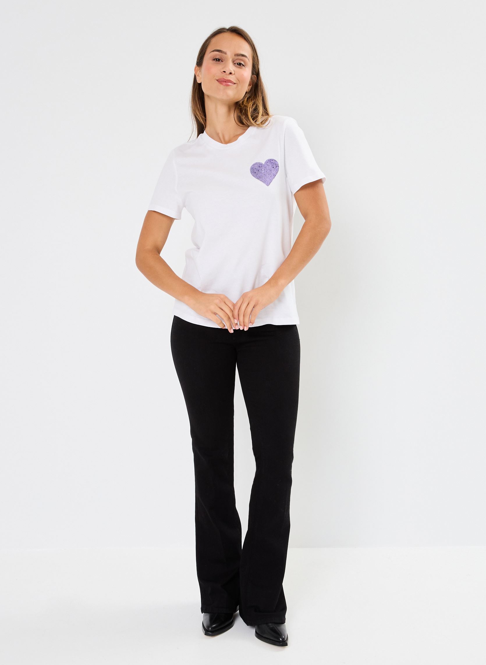 Tee-shirts manches courtes Pcrhiannon Ss Printed T-Shirt Bc femme blanc Pieces Tee-shirts manches courtes Pcrhiannon Ss Printed T-Shirt Bc femme blanc Bright White Purple