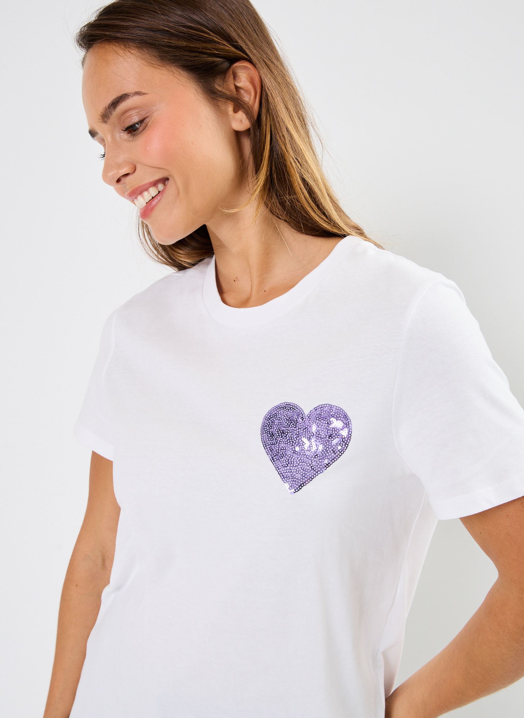 Tee-shirts manches courtes Pcrhiannon Ss Printed T-Shirt Bc femme blanc Pieces Tee-shirts manches courtes Pcrhiannon Ss Printed T-Shirt Bc femme blanc Bright White Purple