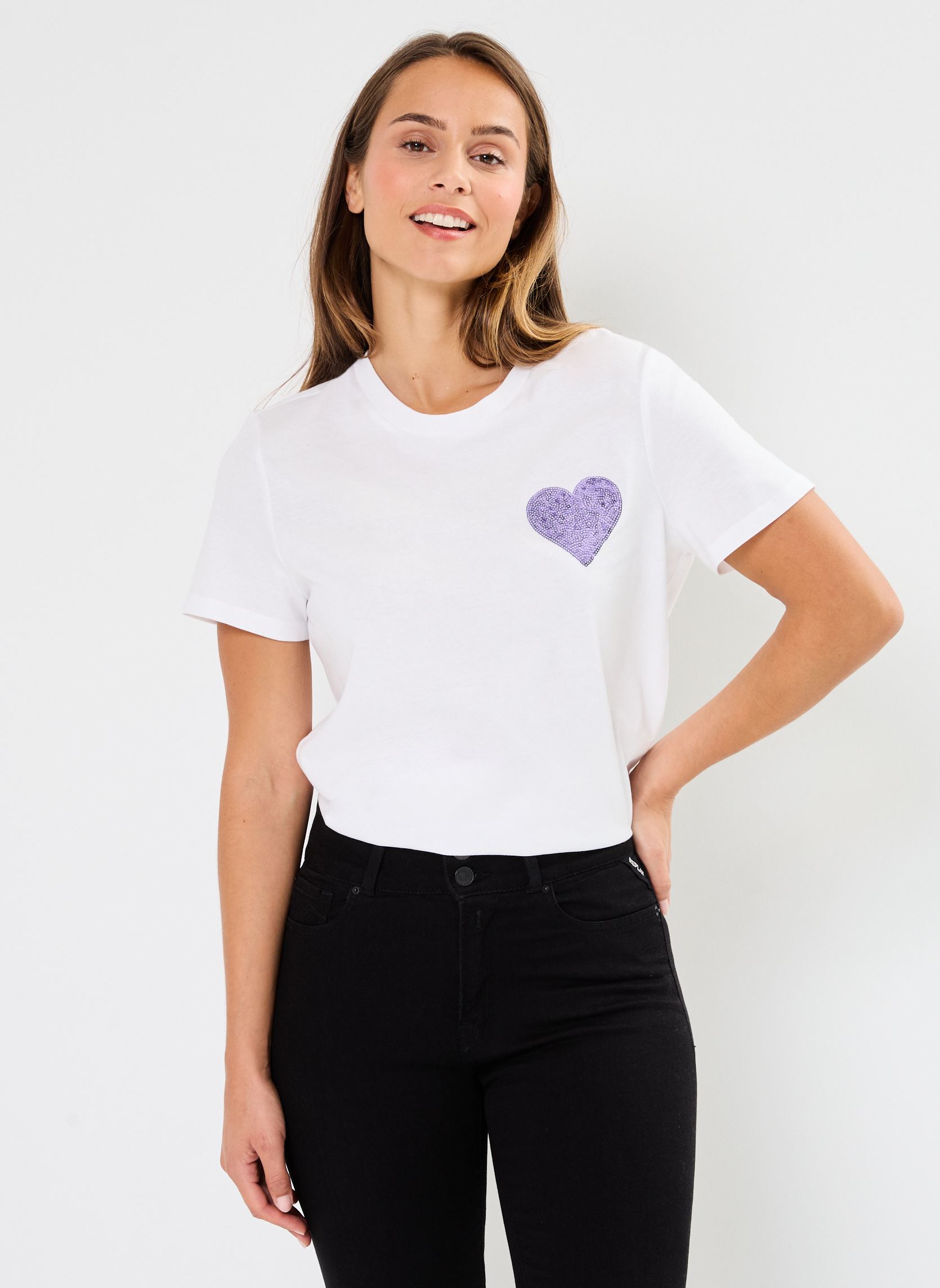 Tee-shirts manches courtes Pcrhiannon Ss Printed T-Shirt Bc femme blanc Pieces Tee-shirts manches courtes Pcrhiannon Ss Printed T-Shirt Bc femme blanc Bright White Purple