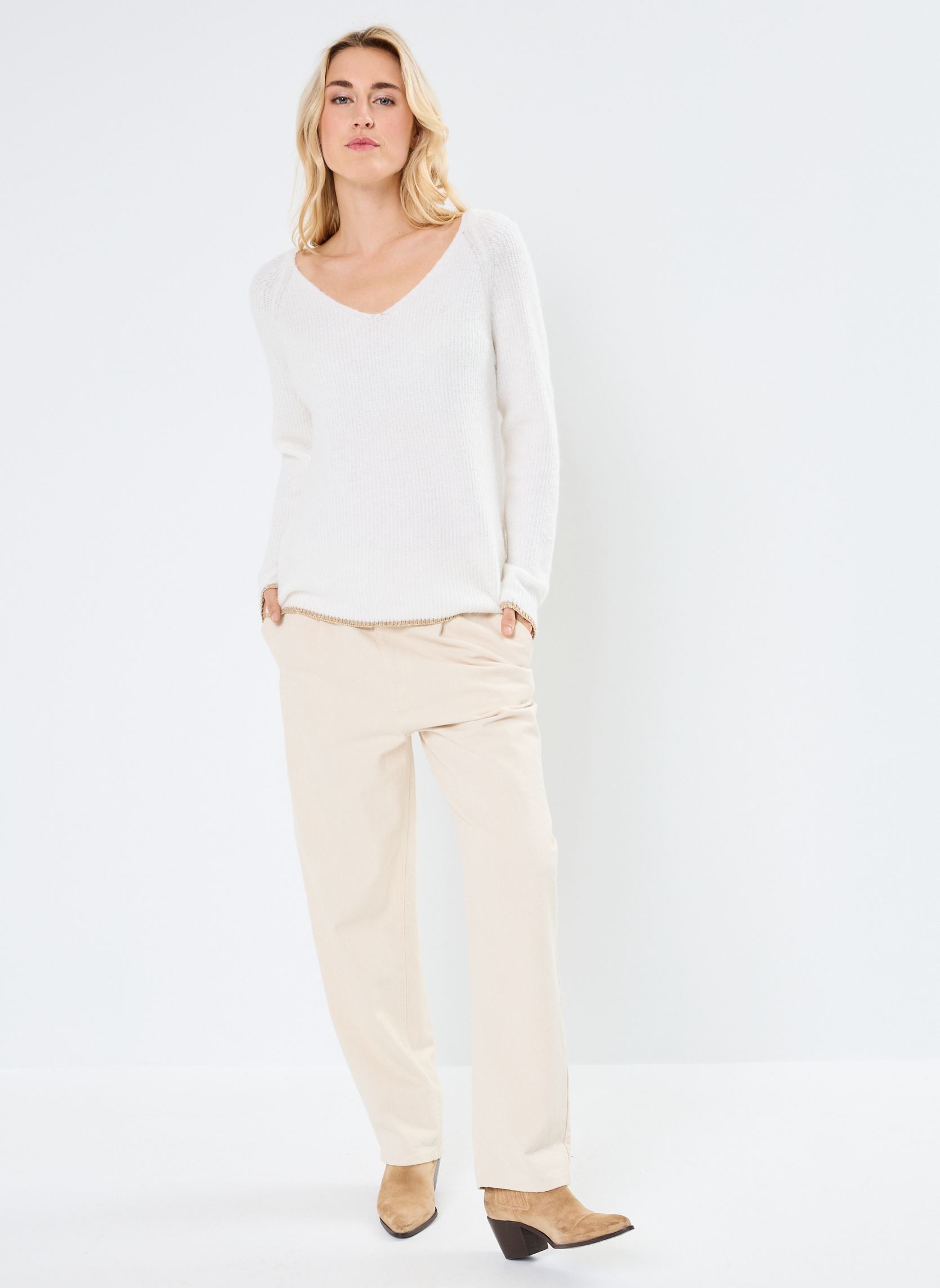Pulls Pcellen Ls V-Neck Knit Fc Bc femme blanc Pieces Pulls Pcellen Ls V-Neck Knit Fc Bc femme blanc CLOUD DANCER