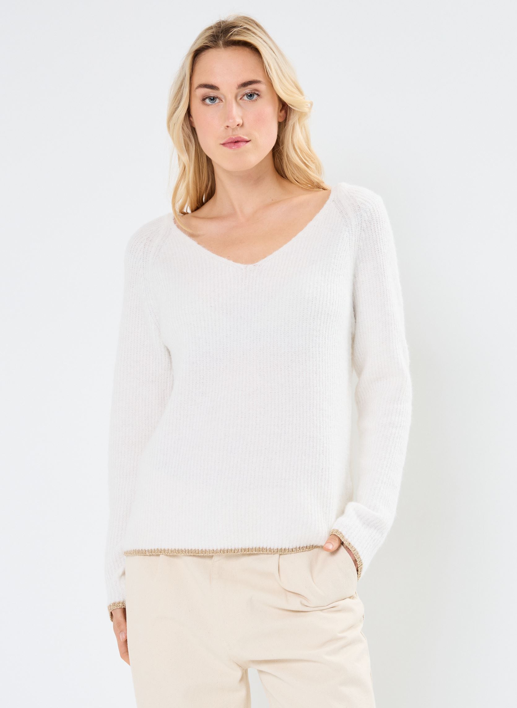 Pulls Pcellen Ls V-Neck Knit Fc Bc femme blanc Pieces Pulls Pcellen Ls V-Neck Knit Fc Bc femme blanc CLOUD DANCER