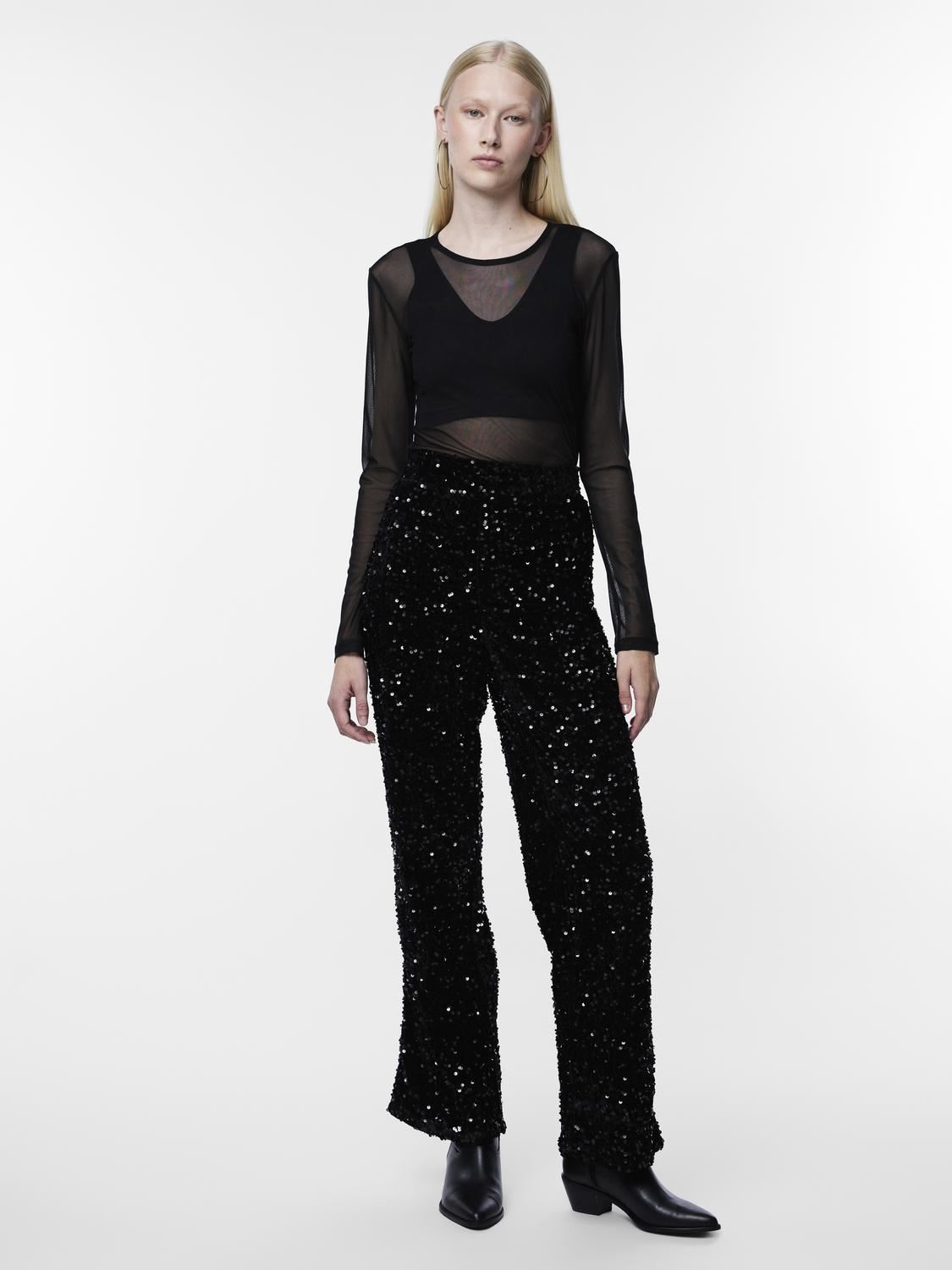 Straight Leg Hosen Pckam Hw Wide Pant Bc damen schwarz Pieces Straight Leg Hosen Pckam Hw Wide Pant Bc damen schwarz BLACK