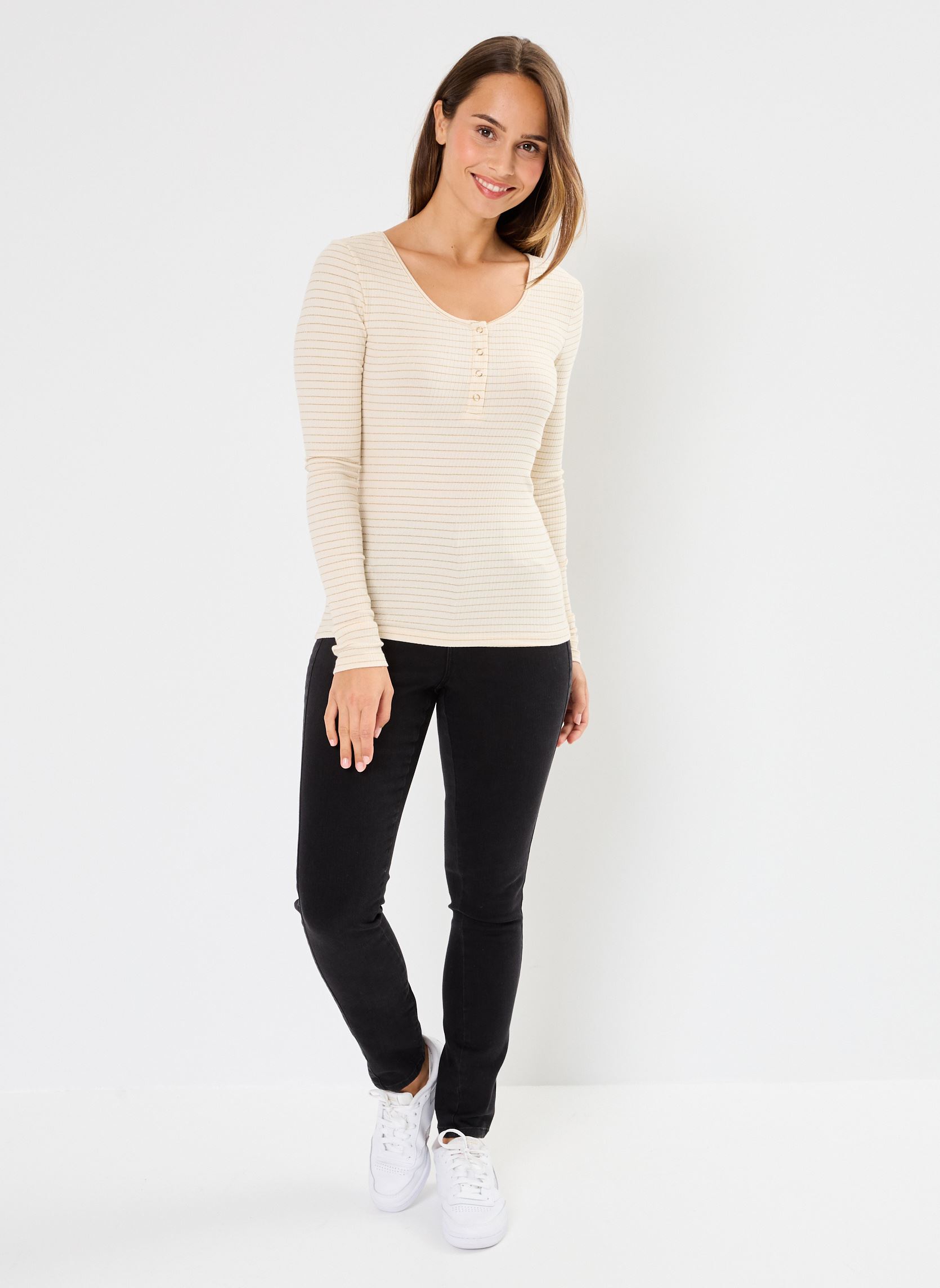 T-shirts met lange mouwen Pckitte Ls Lurex Top Noos dames beige Pieces T-shirts met lange mouwen Pckitte Ls Lurex Top Noos dames beige Cloud Dancer