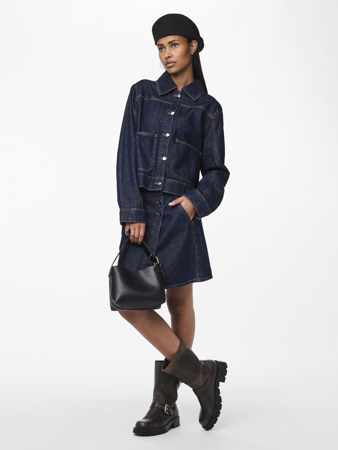Jupes courtes Pcnevin Hw Mini Skirt femme bleu Pieces Jupes courtes Pcnevin Hw Mini Skirt femme bleu DARK BLUE DENIM