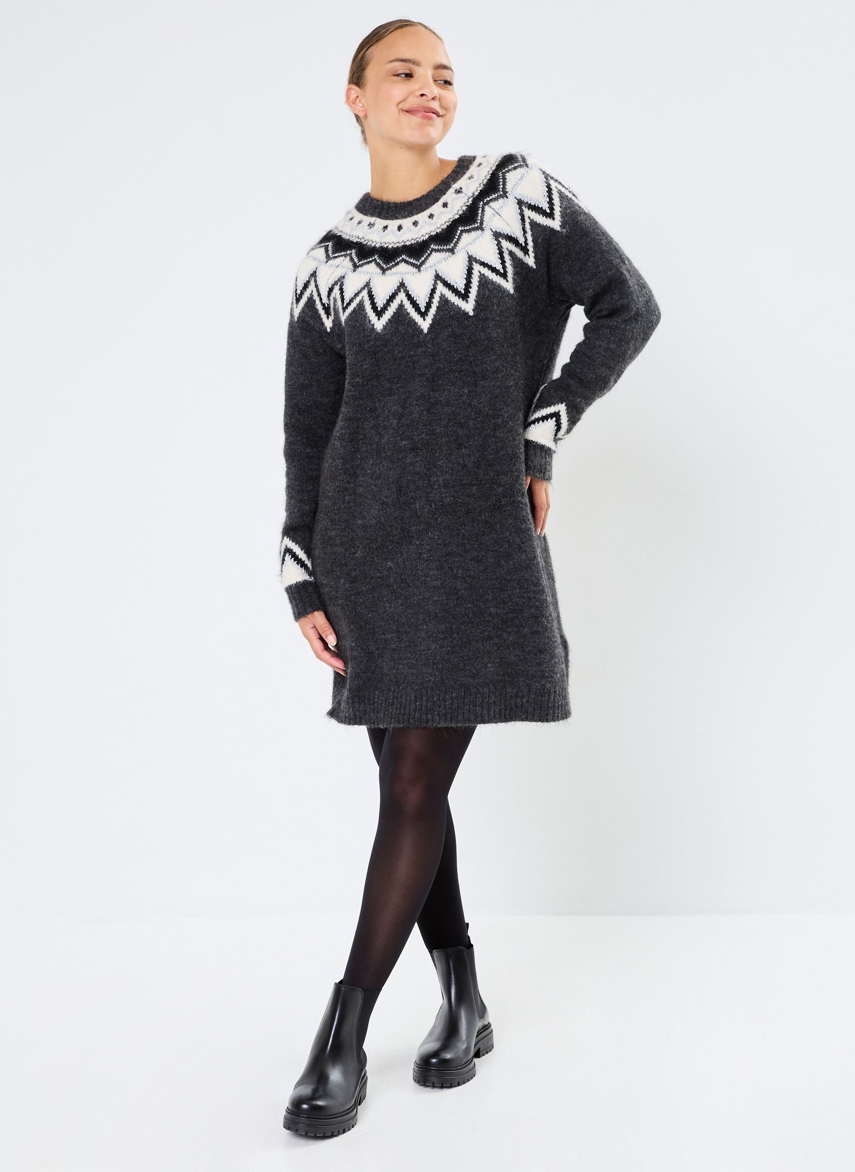 Jurken RJACQUARD dames grijs MADE BY Jurken RJACQUARD dames grijs GRIS CHINÉ FONCÉ