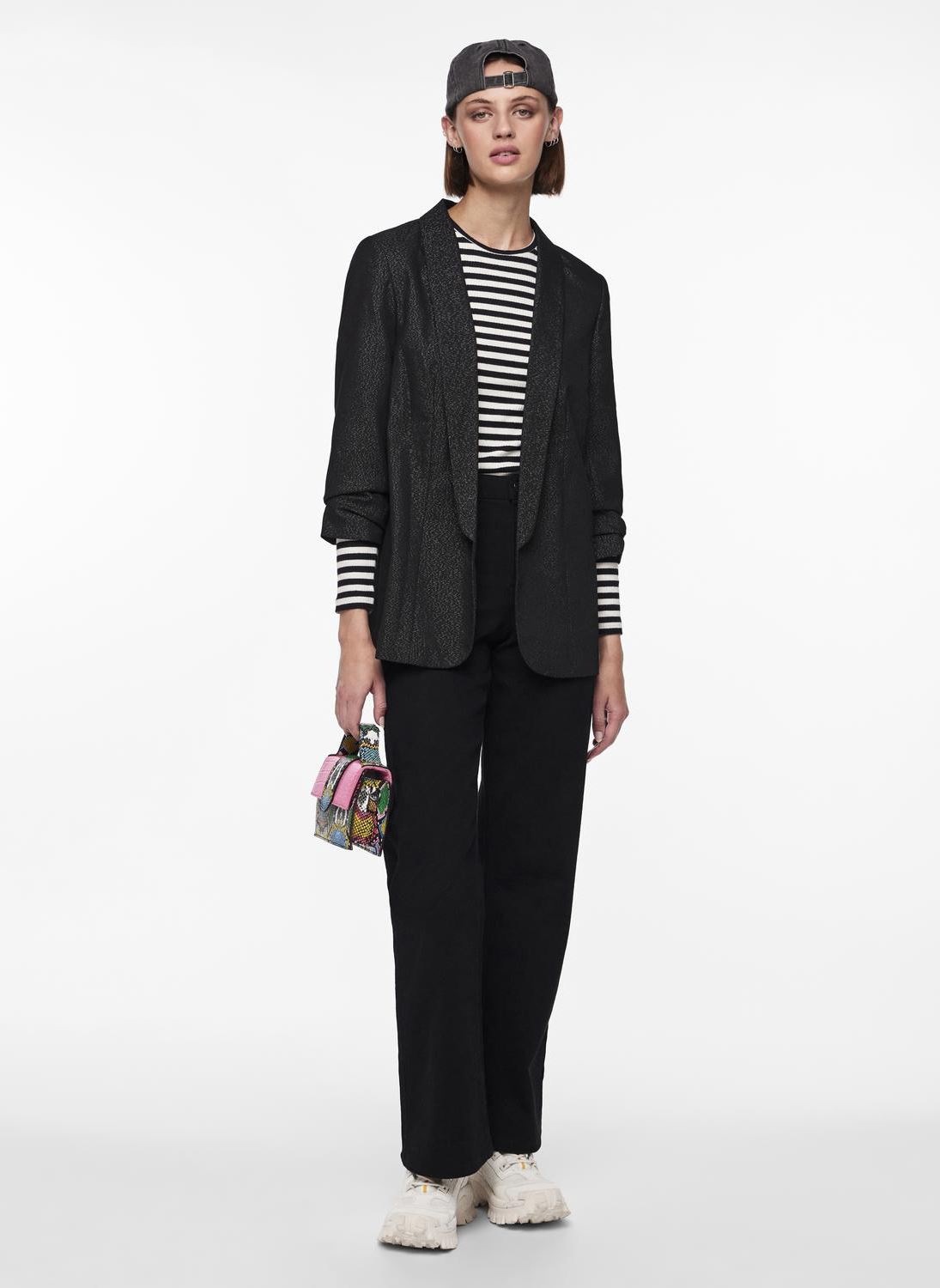 Vestes de blazer Pcbosella 3/4 Glitter Blazer Mm femme noir Pieces Vestes de blazer Pcbosella 3/4 Glitter Blazer Mm femme noir Black