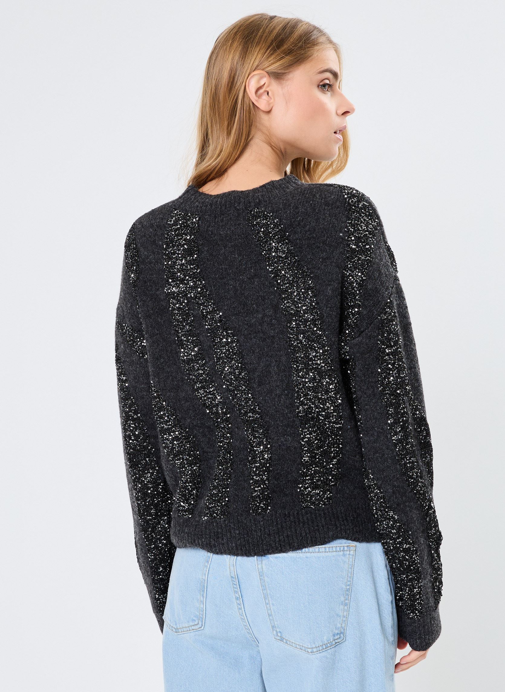 Maglioni Pcrada Ls O-Neck Sequin Knit donna grigio Pieces Maglioni Pcrada Ls O-Neck Sequin Knit donna grigio Dark Grey Melange