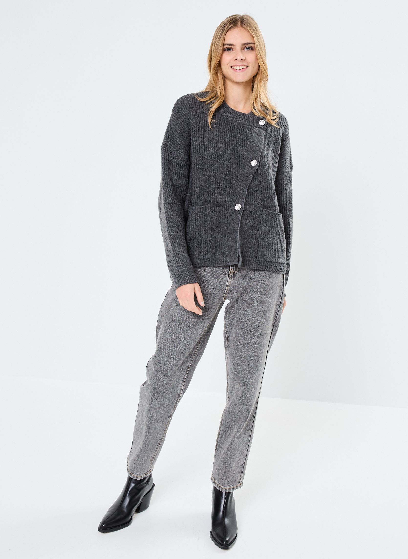 Gilets Pcsiga Ls Overlap Knit Cardigan Bc femme gris Pieces Gilets Pcsiga Ls Overlap Knit Cardigan Bc femme gris MAGNET