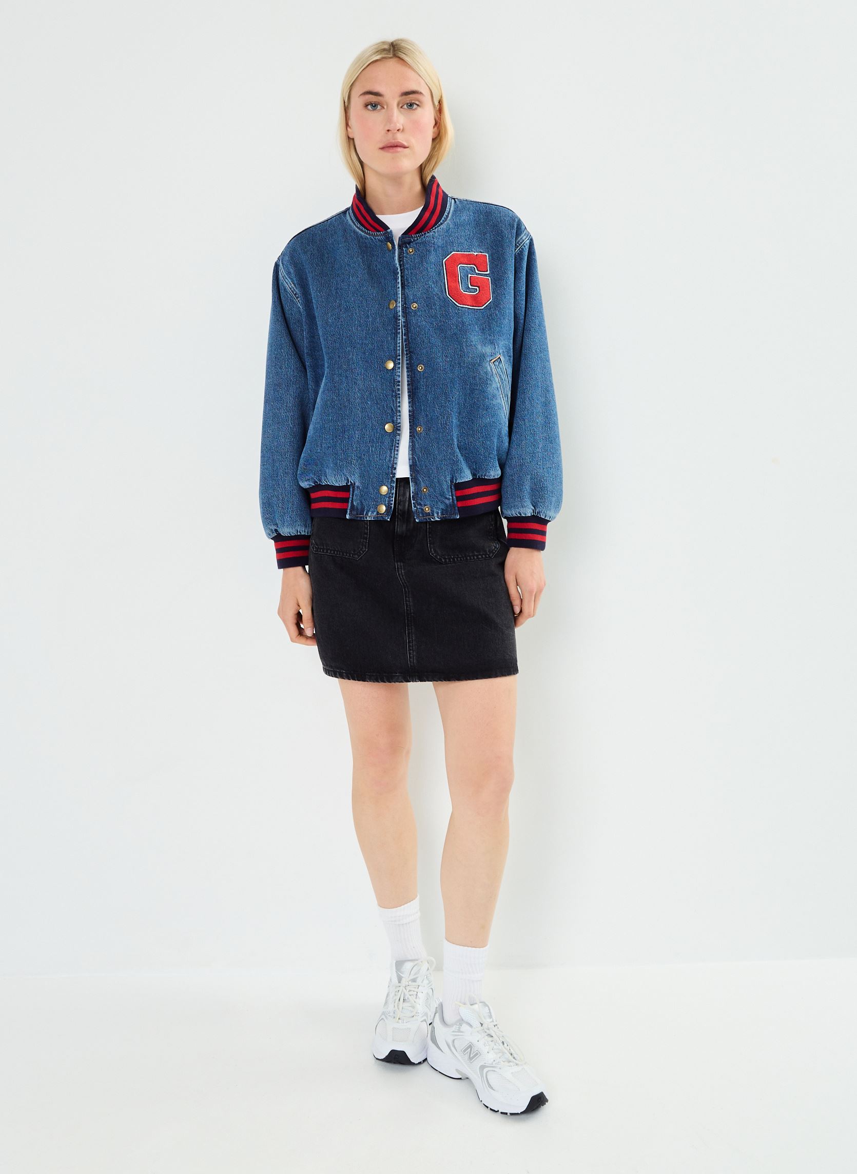 Blousons Denim Varsity Jacket femme bleu GANT Blousons Denim Varsity Jacket femme bleu INDIGO DELAVE FORT