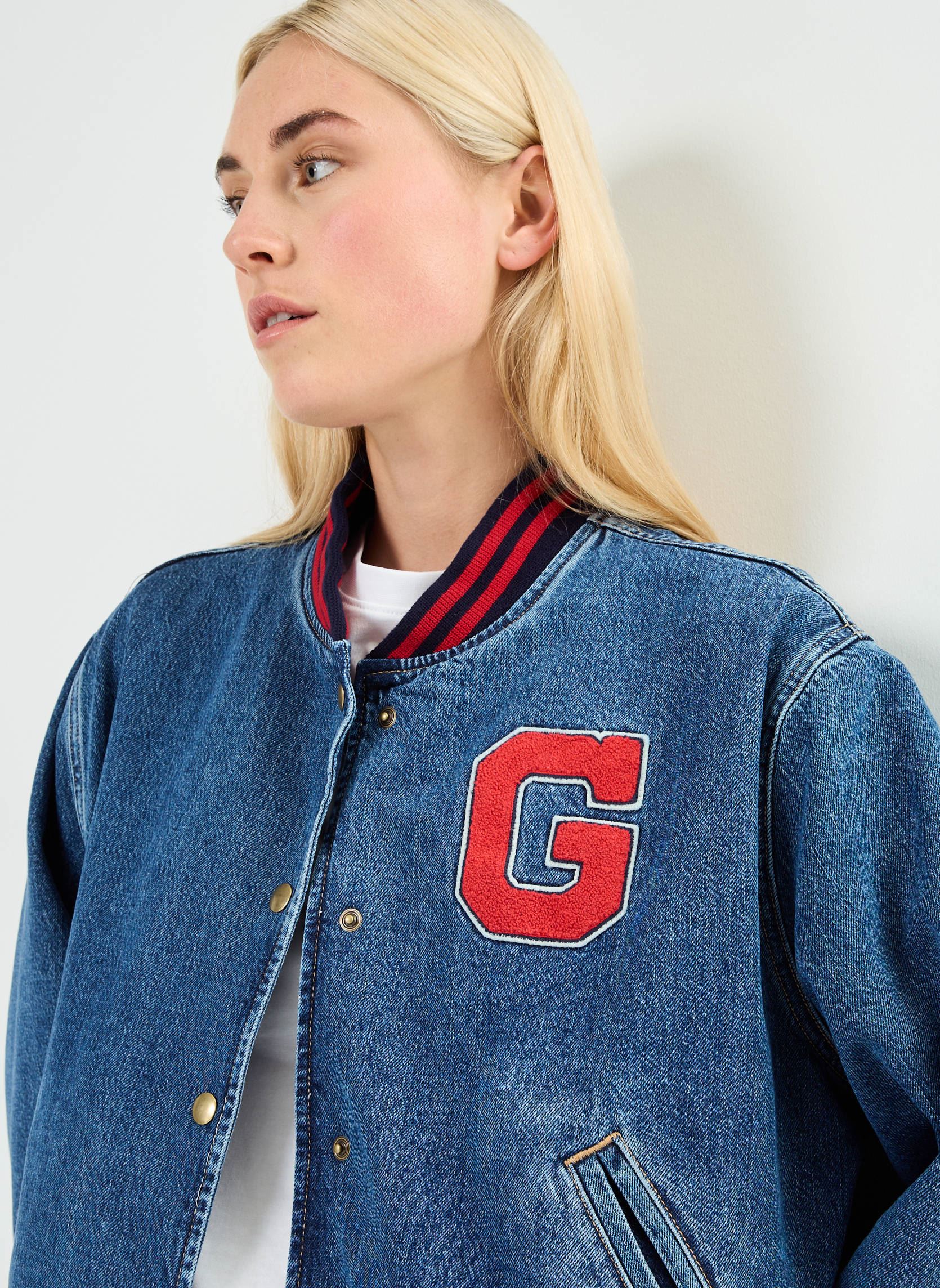 Blousons Denim Varsity Jacket femme bleu GANT Blousons Denim Varsity Jacket femme bleu INDIGO DELAVE FORT