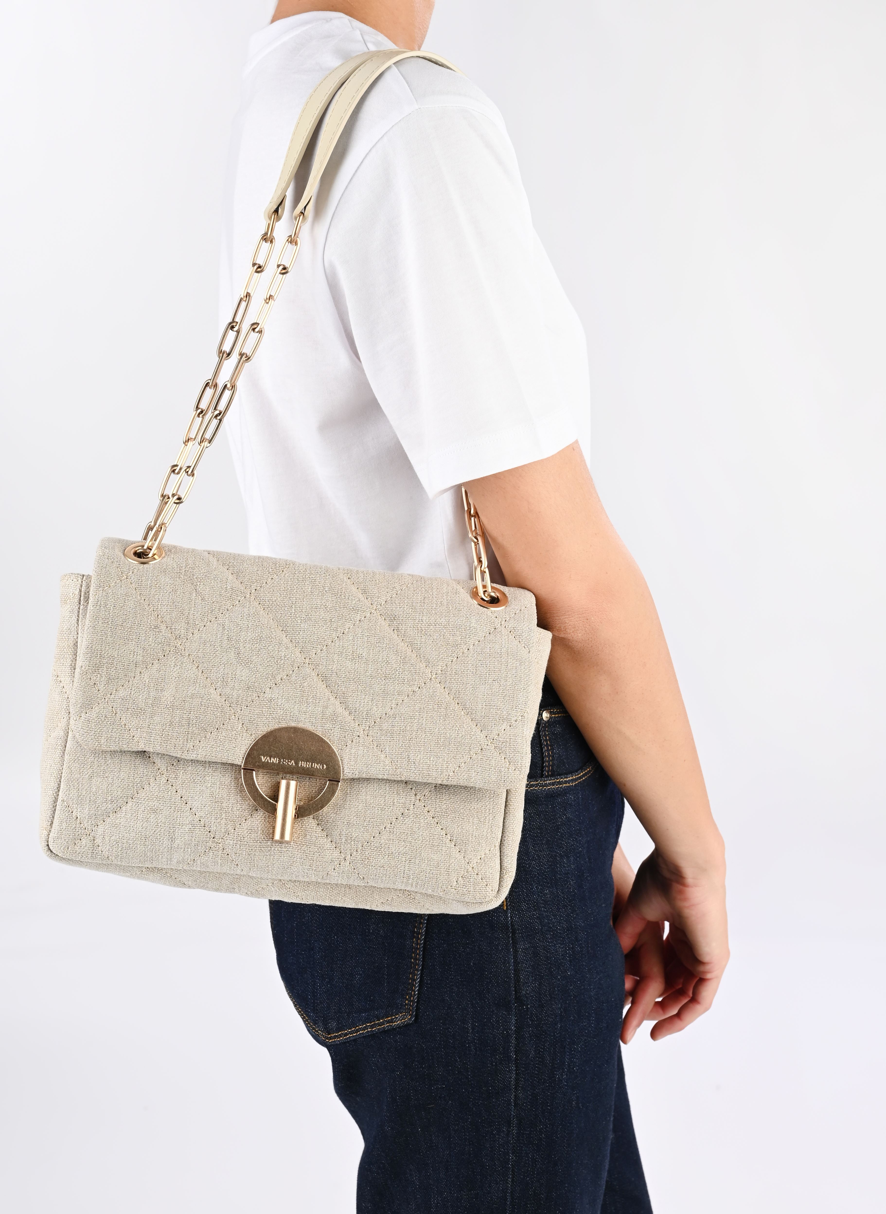 Schoudertassen Grand Moon En Lin Denim dames beige Vanessa Bruno Schoudertassen Grand Moon En Lin Denim dames beige SABLE